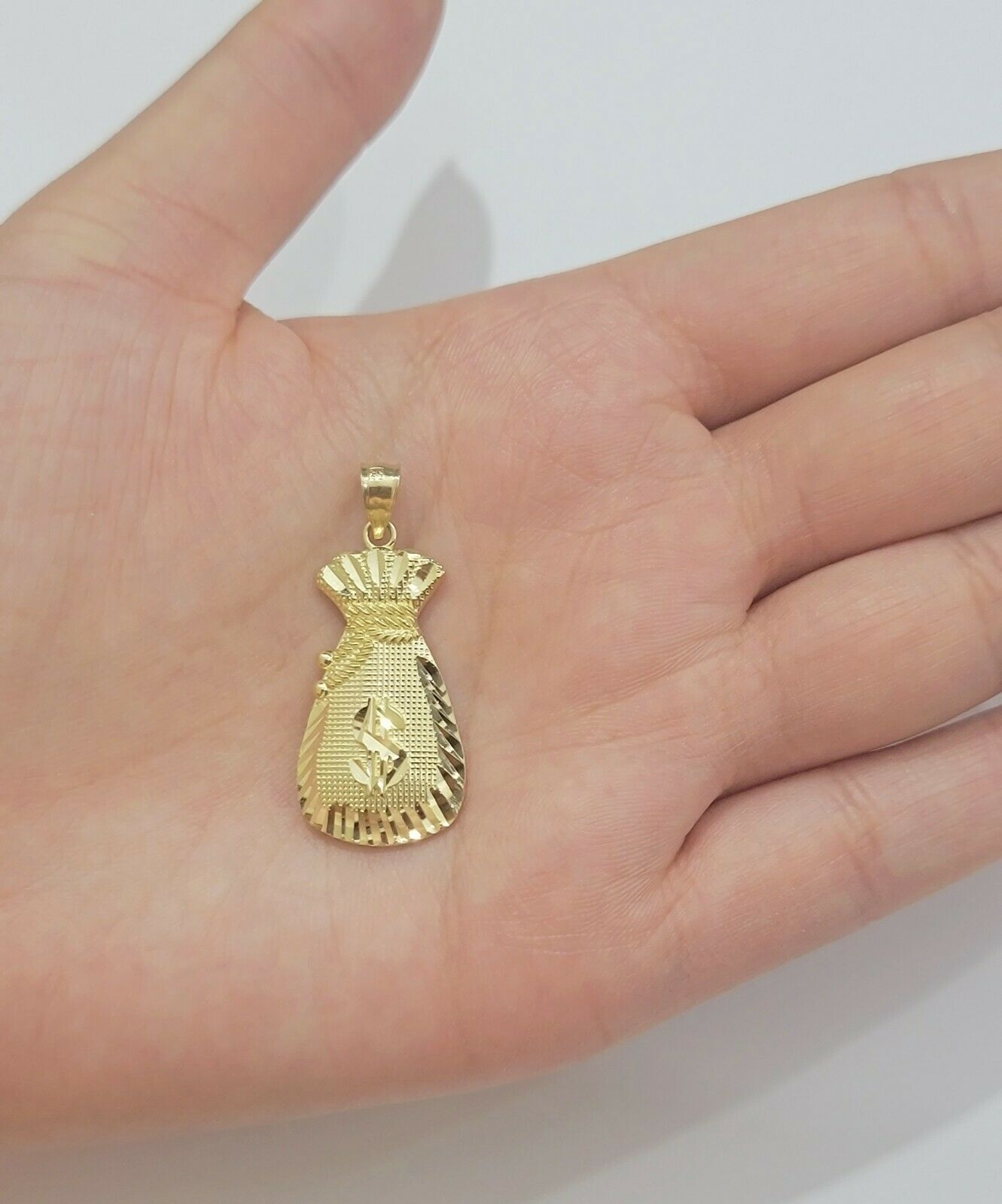 REAL 10k Gold Rope Chain Charm Pendant SET 3mm Necklace 18 - 28" Money Dollar Bag - GoldenlinQ