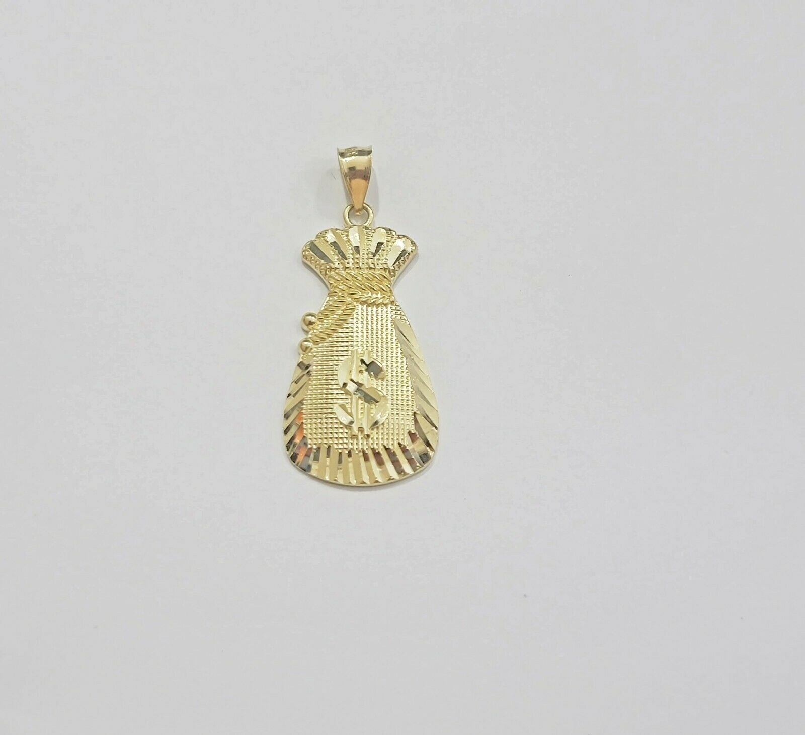 REAL 10k Gold Rope Chain Charm Pendant SET 3mm Necklace 18 - 28" Money Dollar Bag - GoldenlinQ