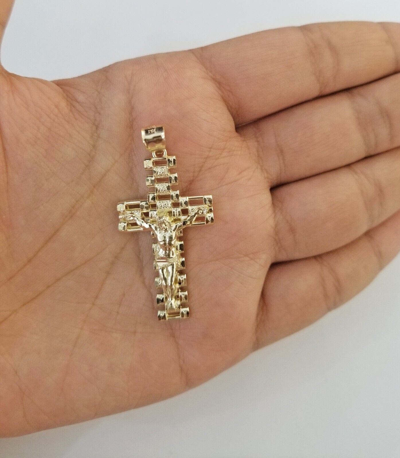 Real 10k Gold Rope Chain Cross Charm Pendant SET 3mm 20" Necklace Jesus Crucifix - GoldenlinQ