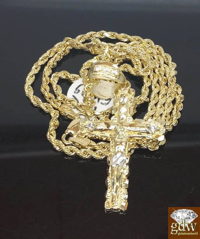 Real 10k Gold Rope Chain Cross Pendant 18" 20" 22" 24" 26" Necklace - GoldenlinQ