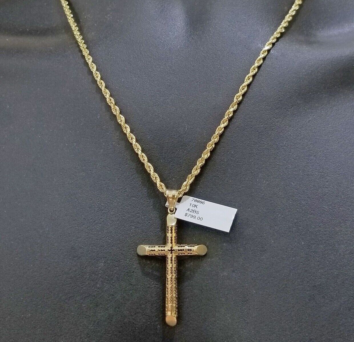 Real 10k Gold Rope Chain Cross Pendant, 3mm Necklace 20" inch With Charm, 10kt - GoldenlinQ