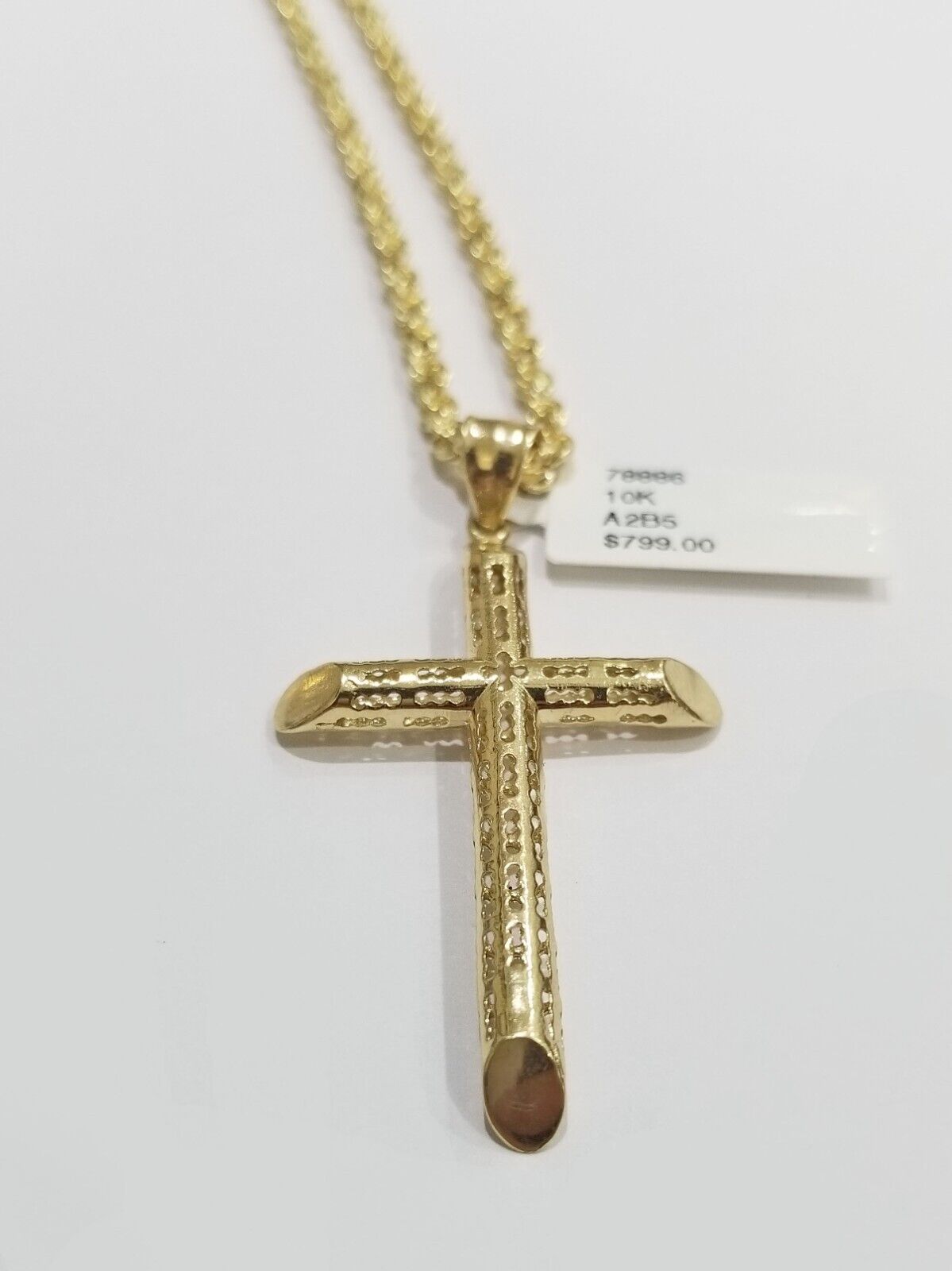 Real 10k Gold Rope Chain Cross Pendant, 3mm Necklace 20" inch With Charm, 10kt - GoldenlinQ