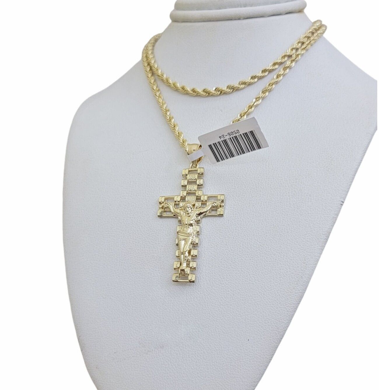 Real 10k Gold Rope Chain Cross SET 3mm 18 - 30" Inch Necklace Jesus Charm Pendant - GoldenlinQ