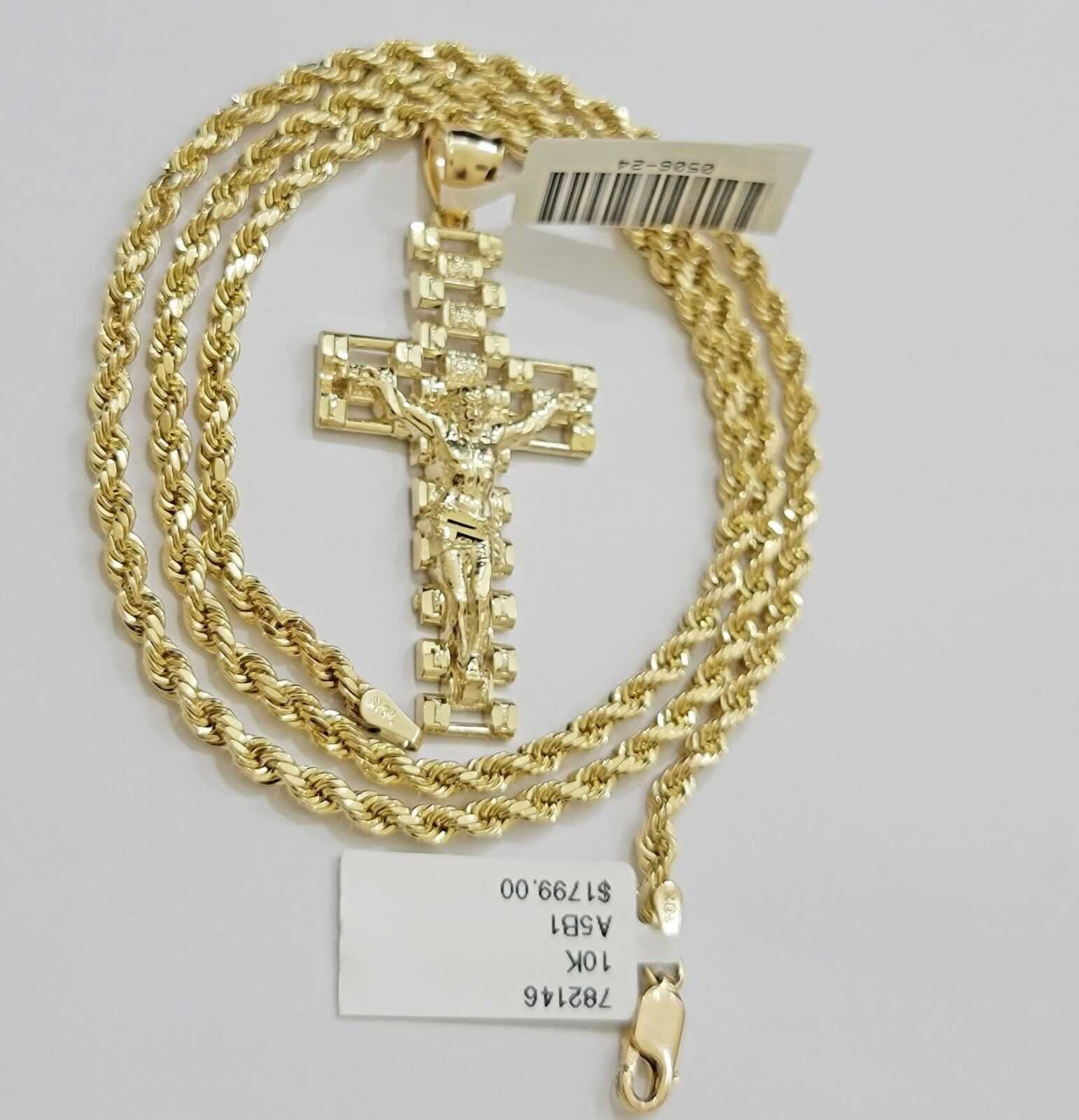 Real 10k Gold Rope Chain Cross SET 3mm 18 - 30" Inch Necklace Jesus Charm Pendant - GoldenlinQ