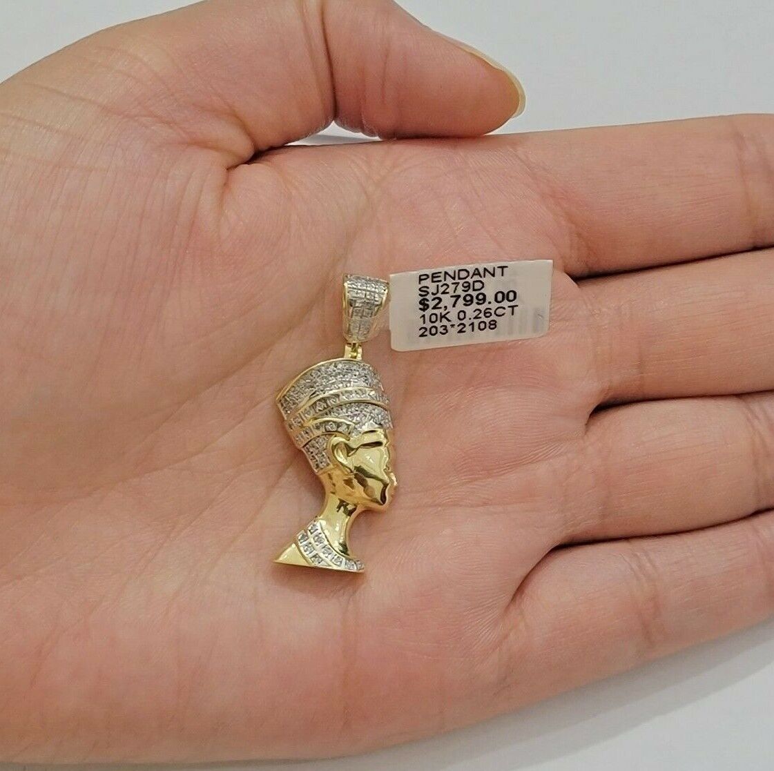 REAL 10k Gold Rope Chain Diamond Pendant Pharaoh Head SET 3mm Necklace 18" - 28" - GoldenlinQ