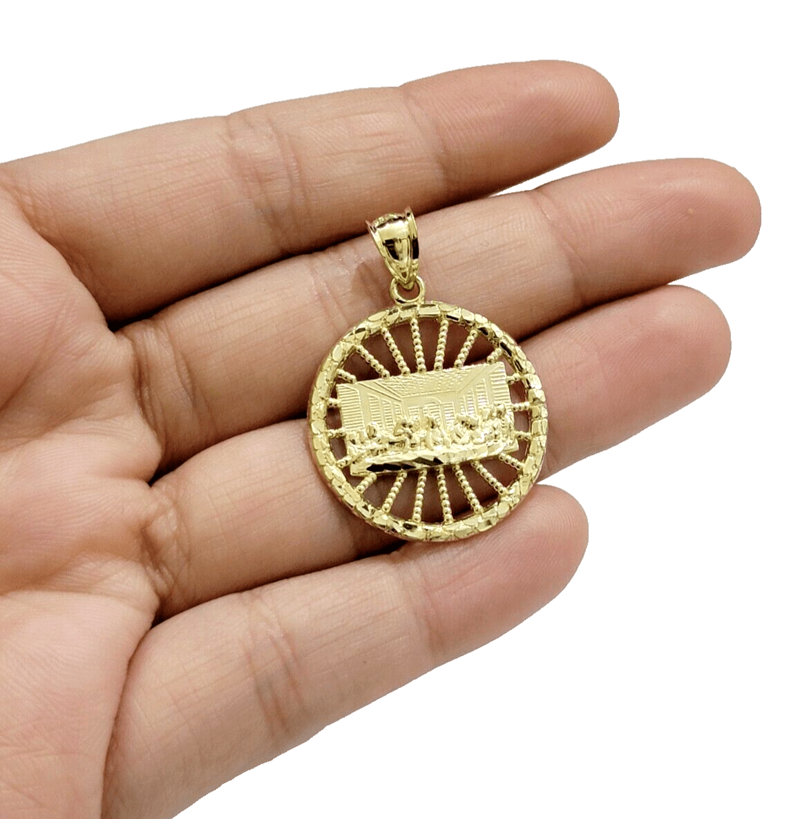 Real 10k Gold Rope Chain Last Supper Pendant Set, 24 Inch 3mm necklace & Charm - GoldenlinQ