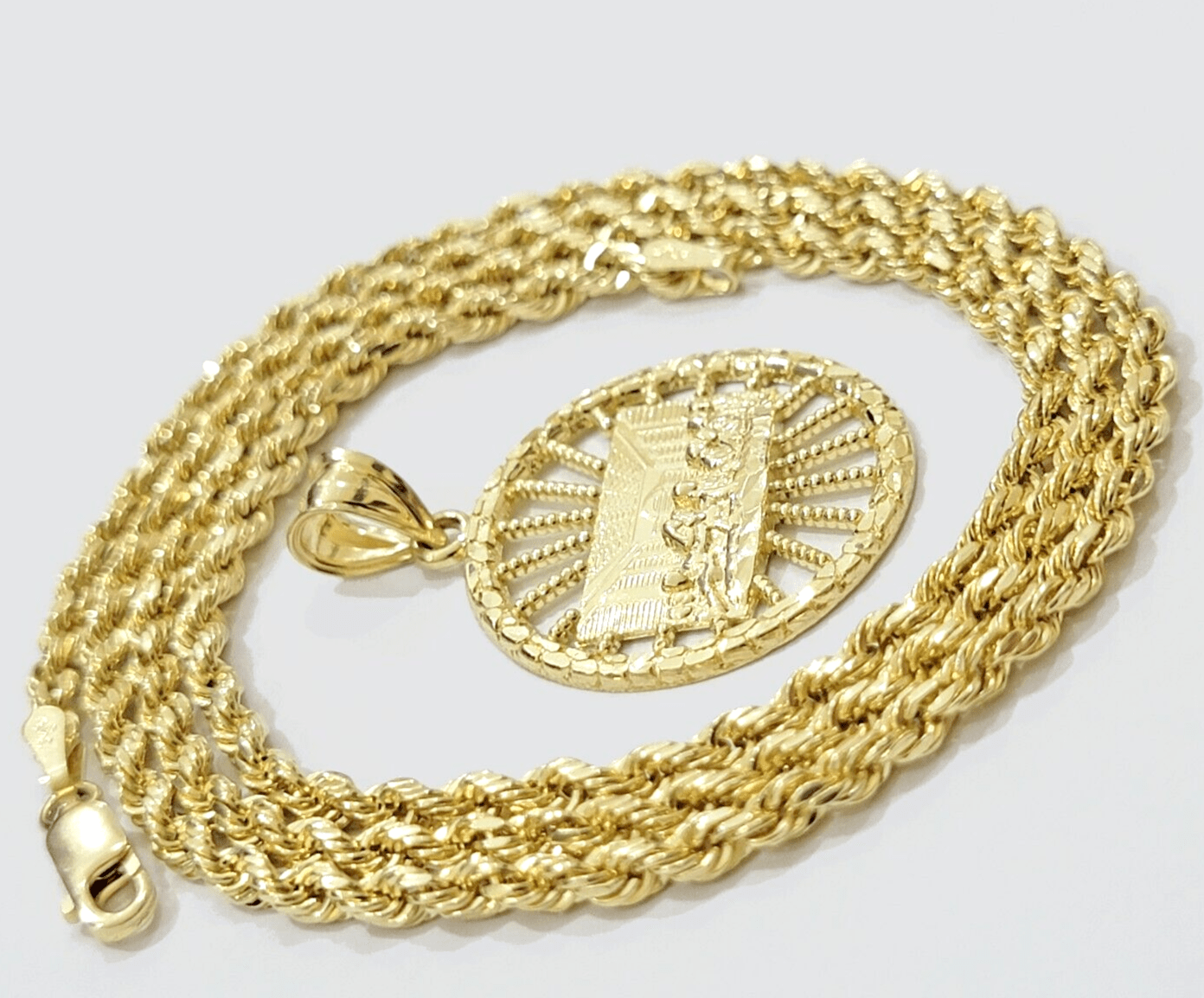 Real 10k Gold Rope Chain Last Supper Pendant Set, 26 Inch 3mm necklace & Charm - GoldenlinQ