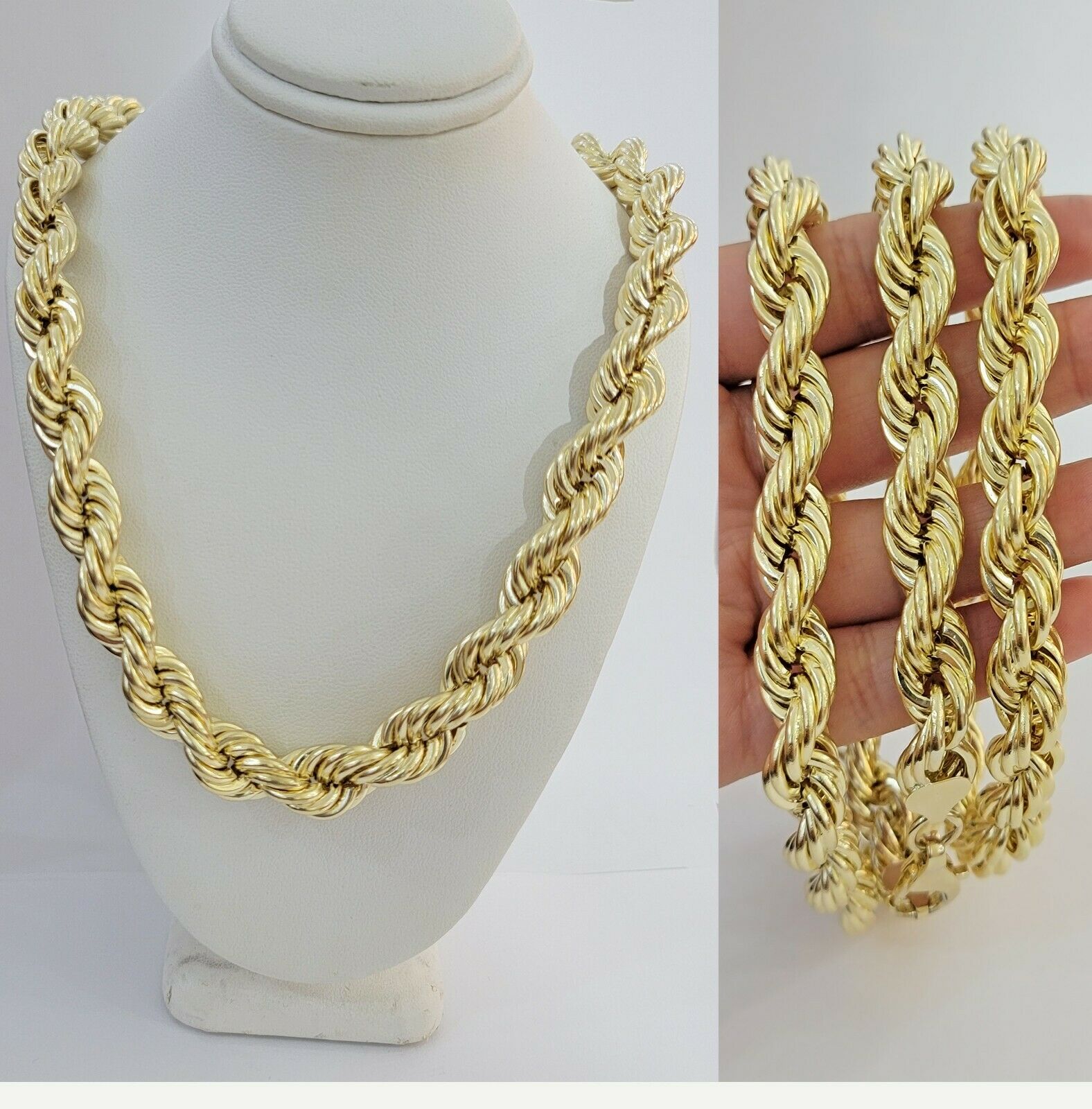REAL 10k Gold Rope Chain Mens Necklace 12mm 22" 24" 26" 28" 30" 10kt Yellow Gold - GoldenlinQ