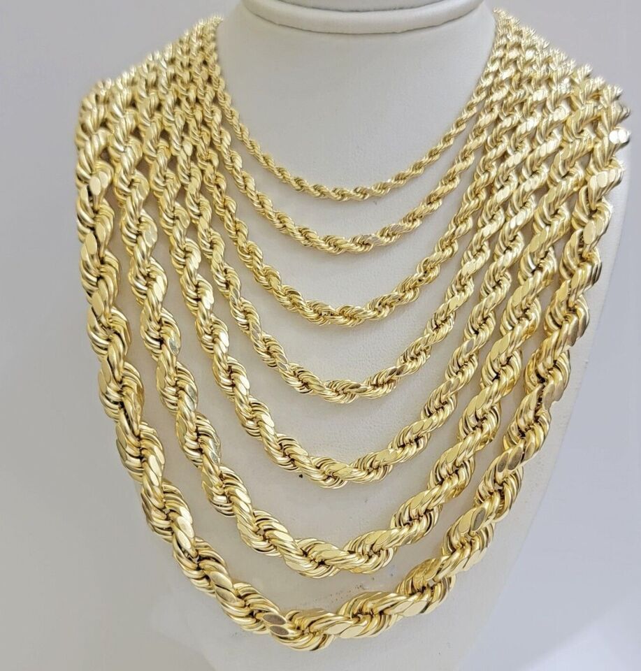 Real 10k Gold Rope Chain Necklace 18" - 30" Inch 3mm - 10mm Men & Women DISCOUNT - GoldenlinQ