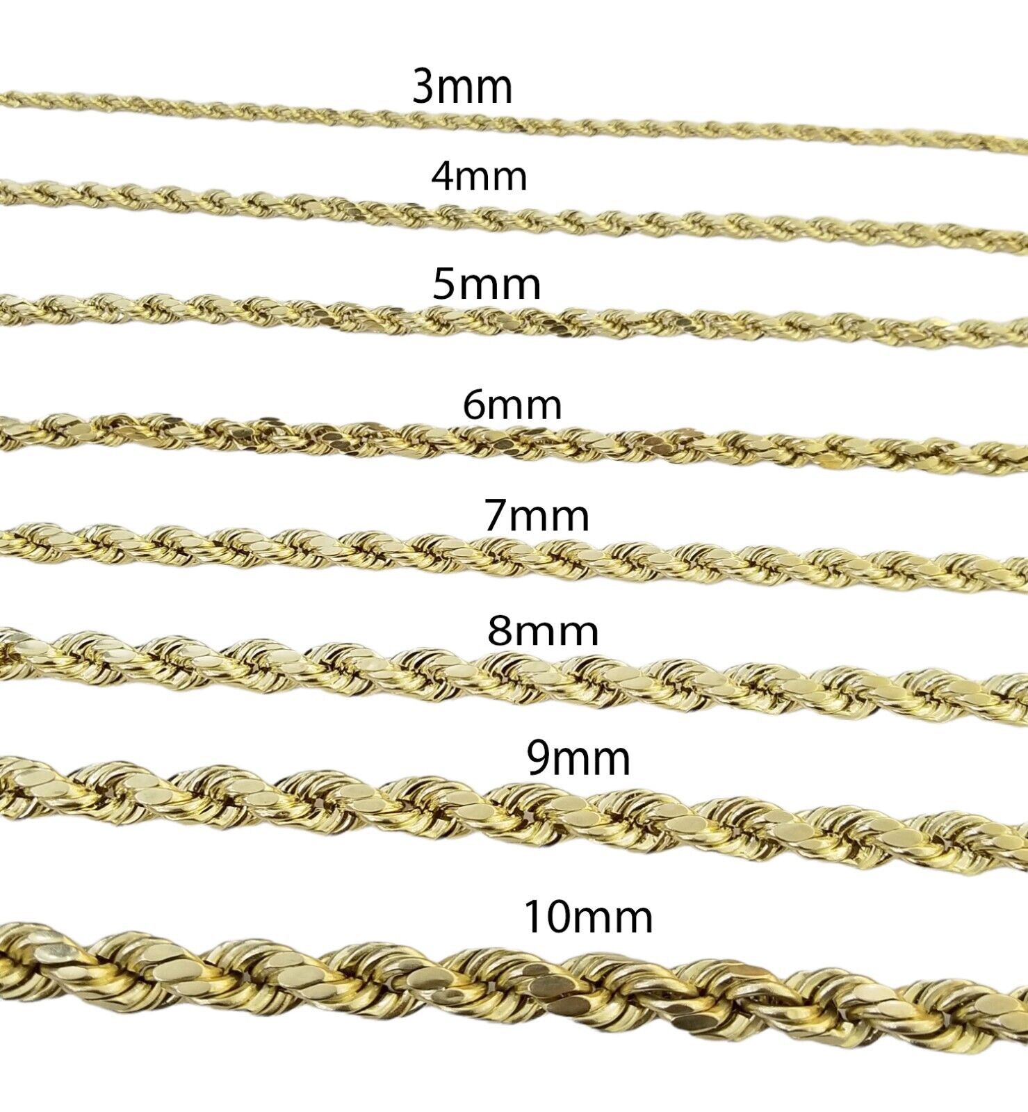 Real 10k Gold Rope Chain Necklace 18" - 30" Inch 3mm - 10mm Men & Women DISCOUNT - GoldenlinQ
