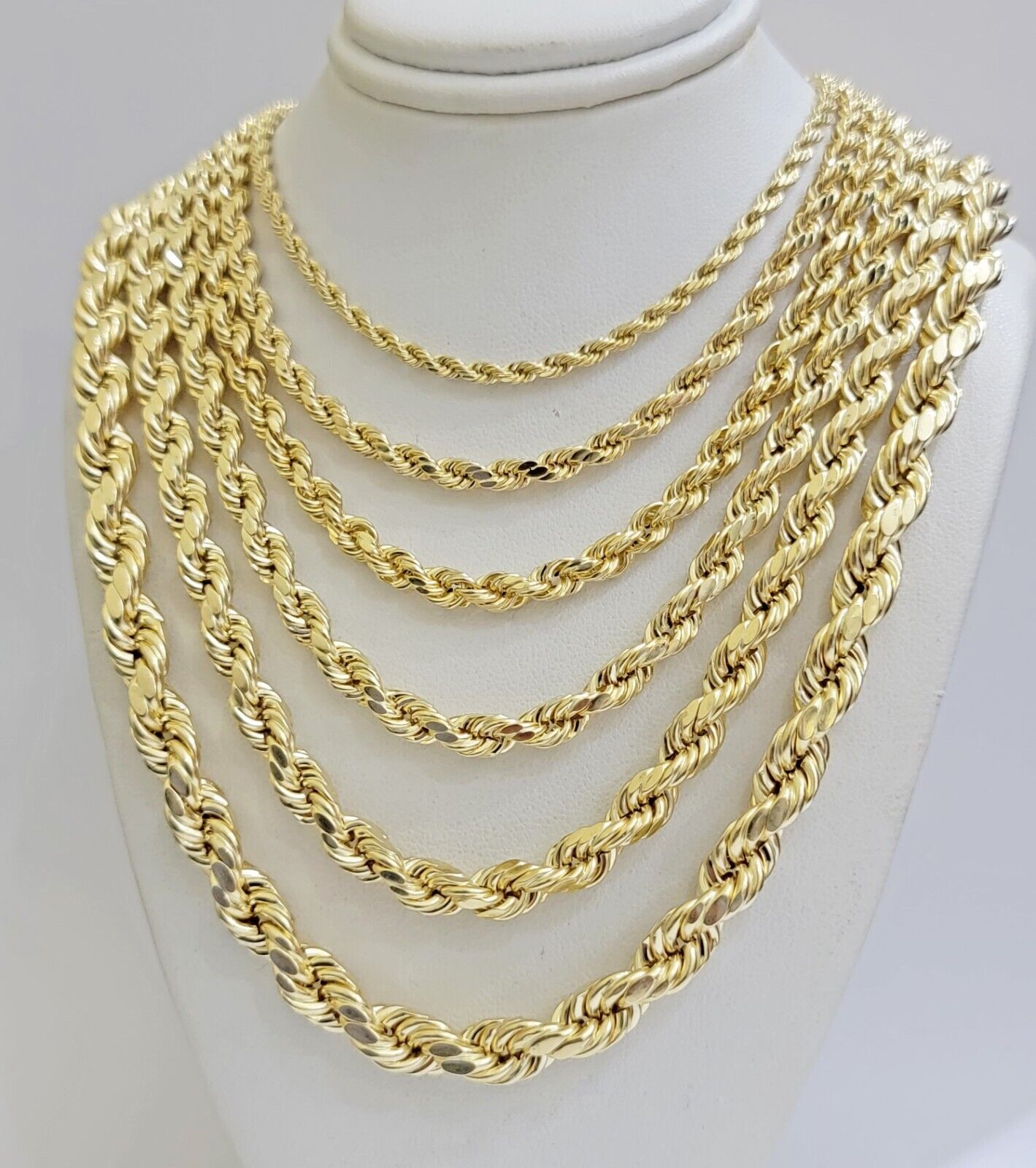Real 10k Gold Rope Chain Necklace 18 - 30 Inch 3mm to 10mm Diamond Cut 10KT Yellow - GoldenlinQ