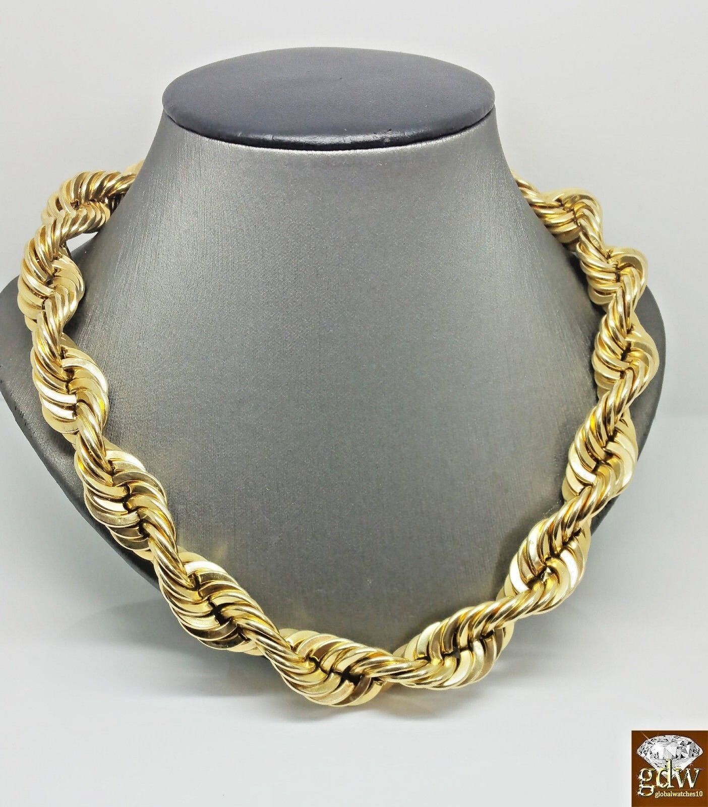 Real 10k Gold Rope Chain Necklace 24 Inch 15mm lobster Lock Men's Authentic 10kt - GoldenlinQ