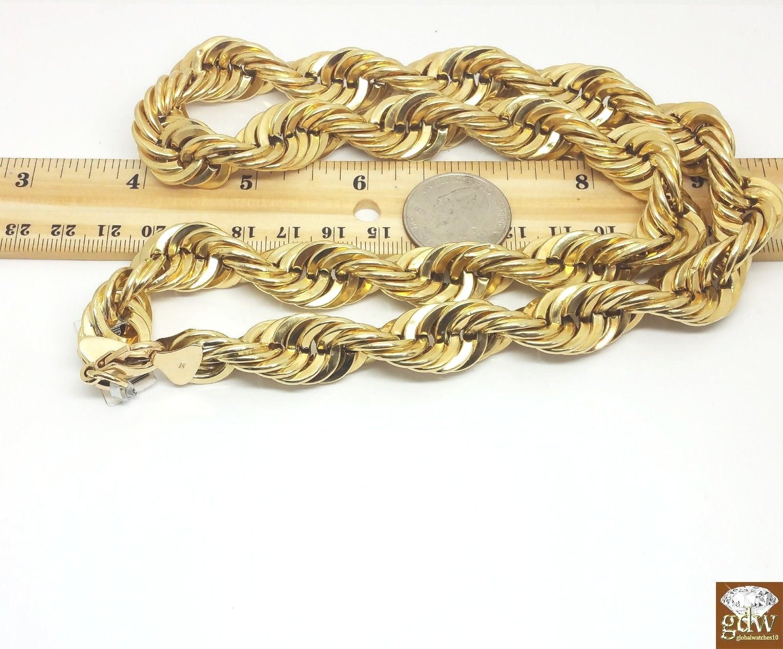 Real 10k Gold Rope Chain Necklace 24 Inch 15mm lobster Lock Men's Authentic 10kt - GoldenlinQ
