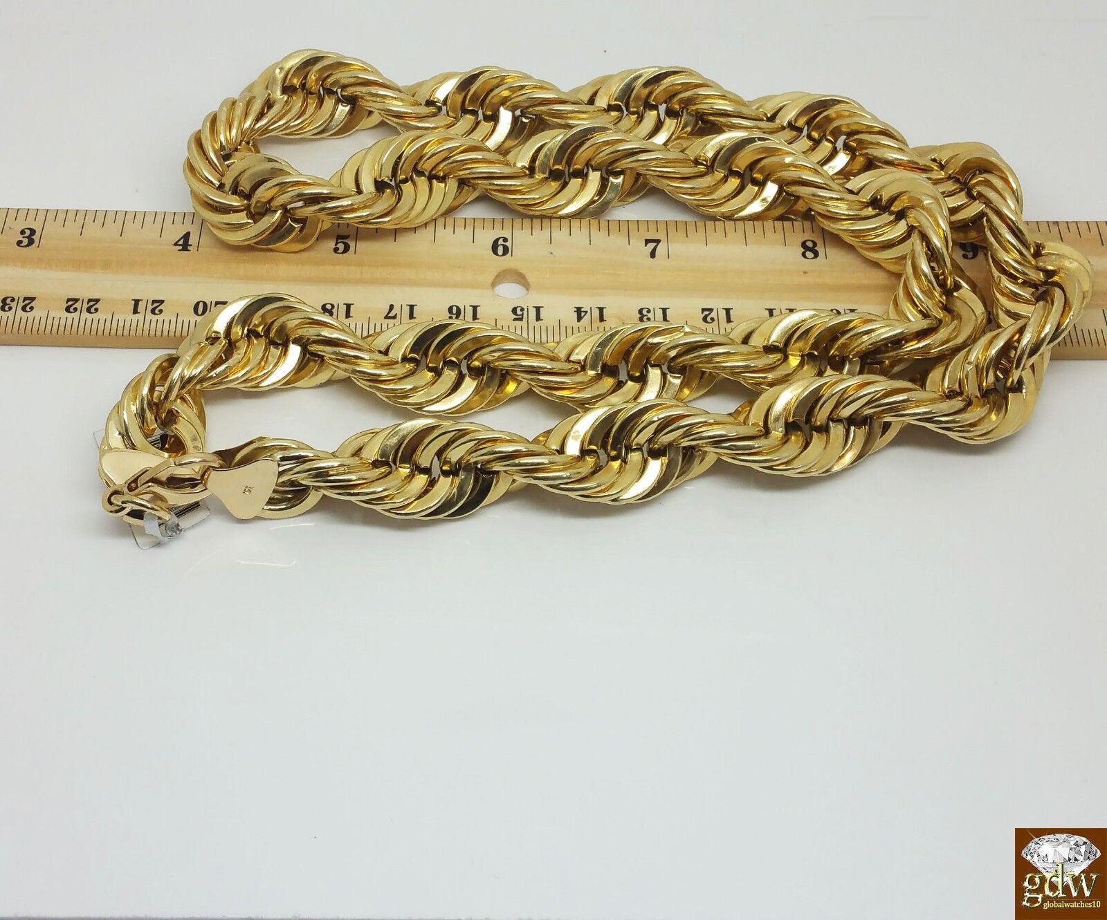 Real 10k Gold Rope Chain Necklace 24 Inch 15mm lobster Lock Men's Authentic 10kt - GoldenlinQ