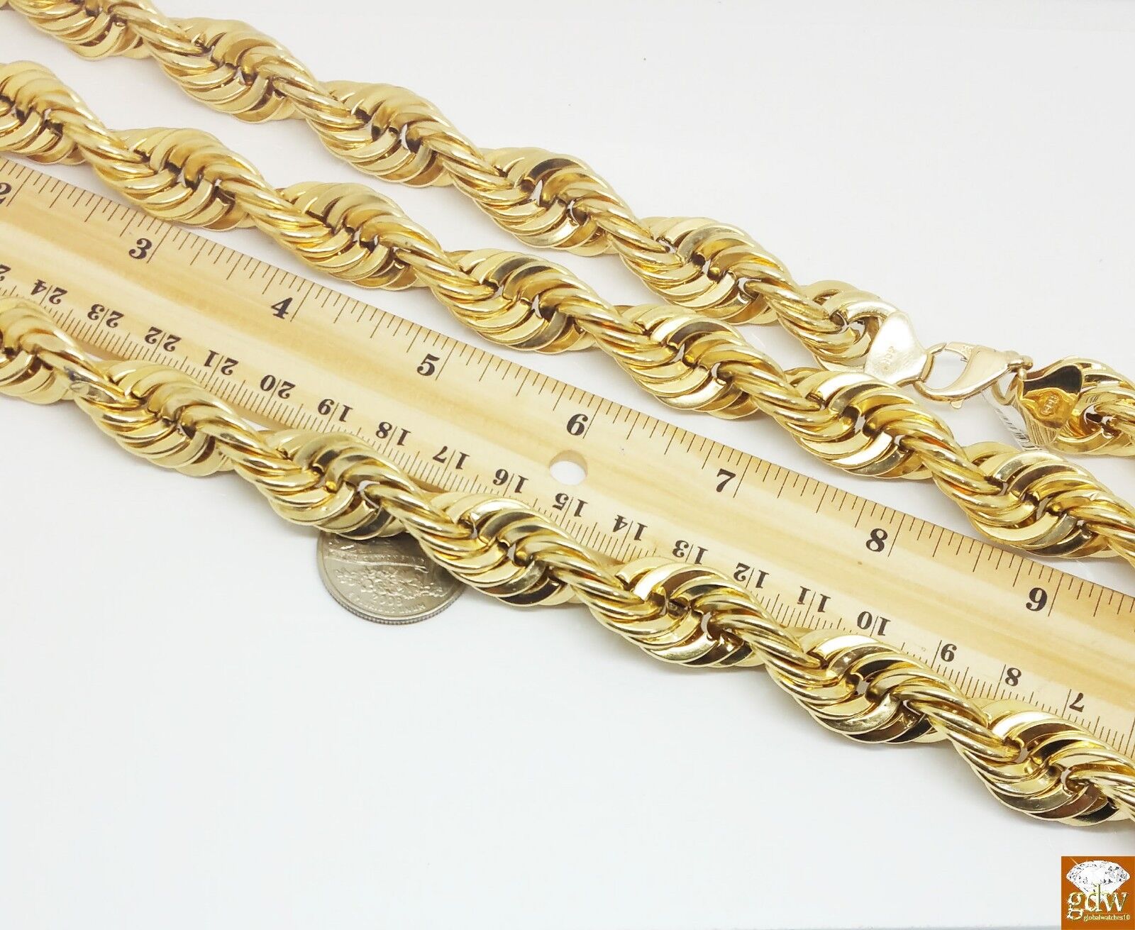 Real 10k Gold Rope Chain Necklace 24 Inch 15mm lobster Lock Men's Authentic 10kt - GoldenlinQ