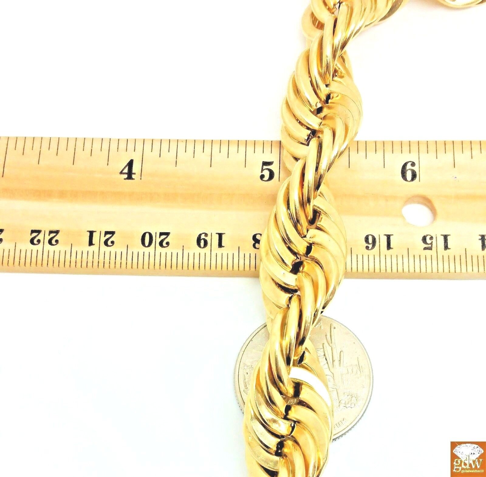 Real 10k Gold Rope Chain Necklace 24 Inch 15mm lobster Lock Men's Authentic 10kt - GoldenlinQ