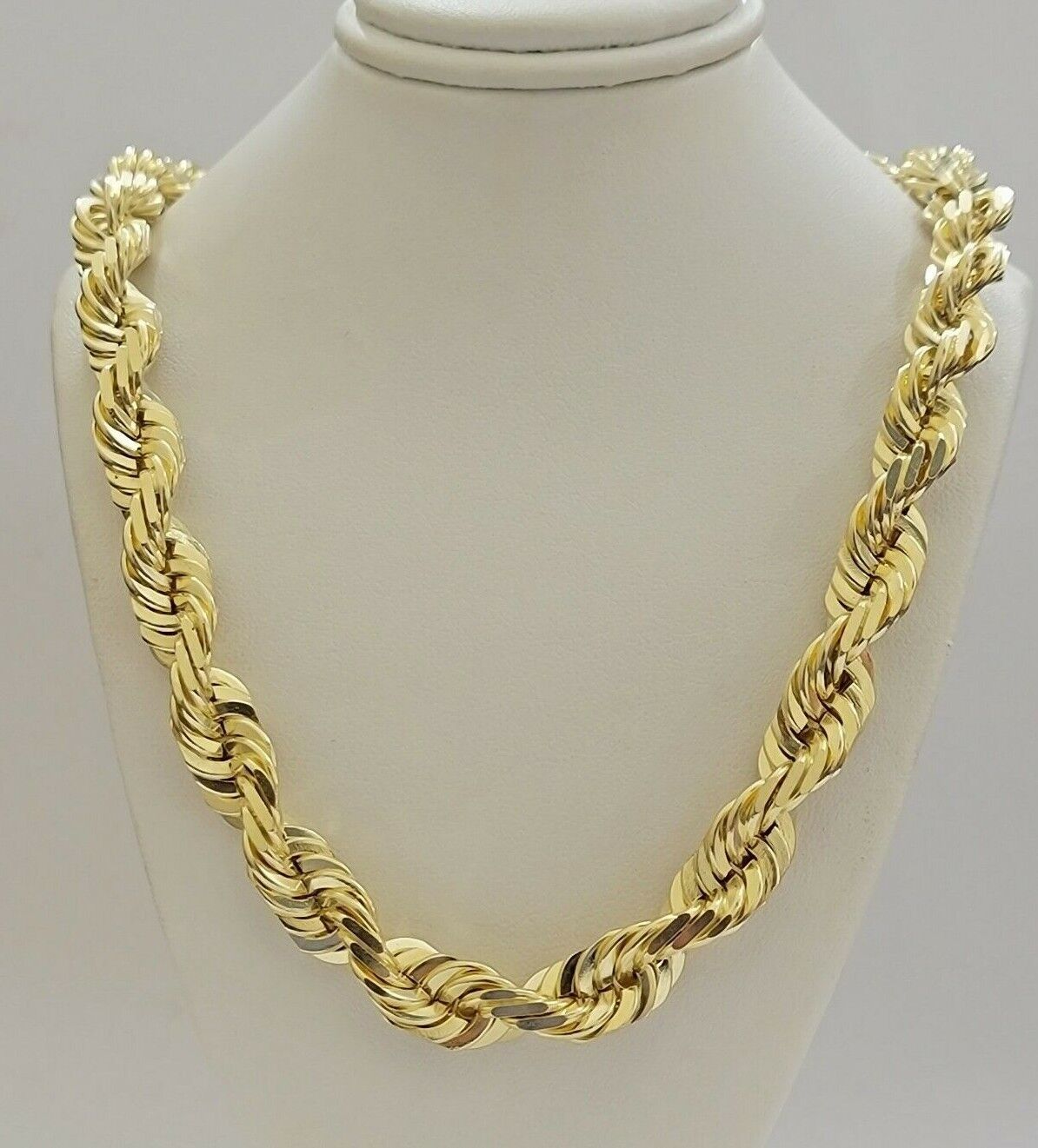 Real 10k Gold Rope Chain Necklace 24Inch 10mm Diamond Cut Men STRONG HEAVY SOLID - GoldenlinQ