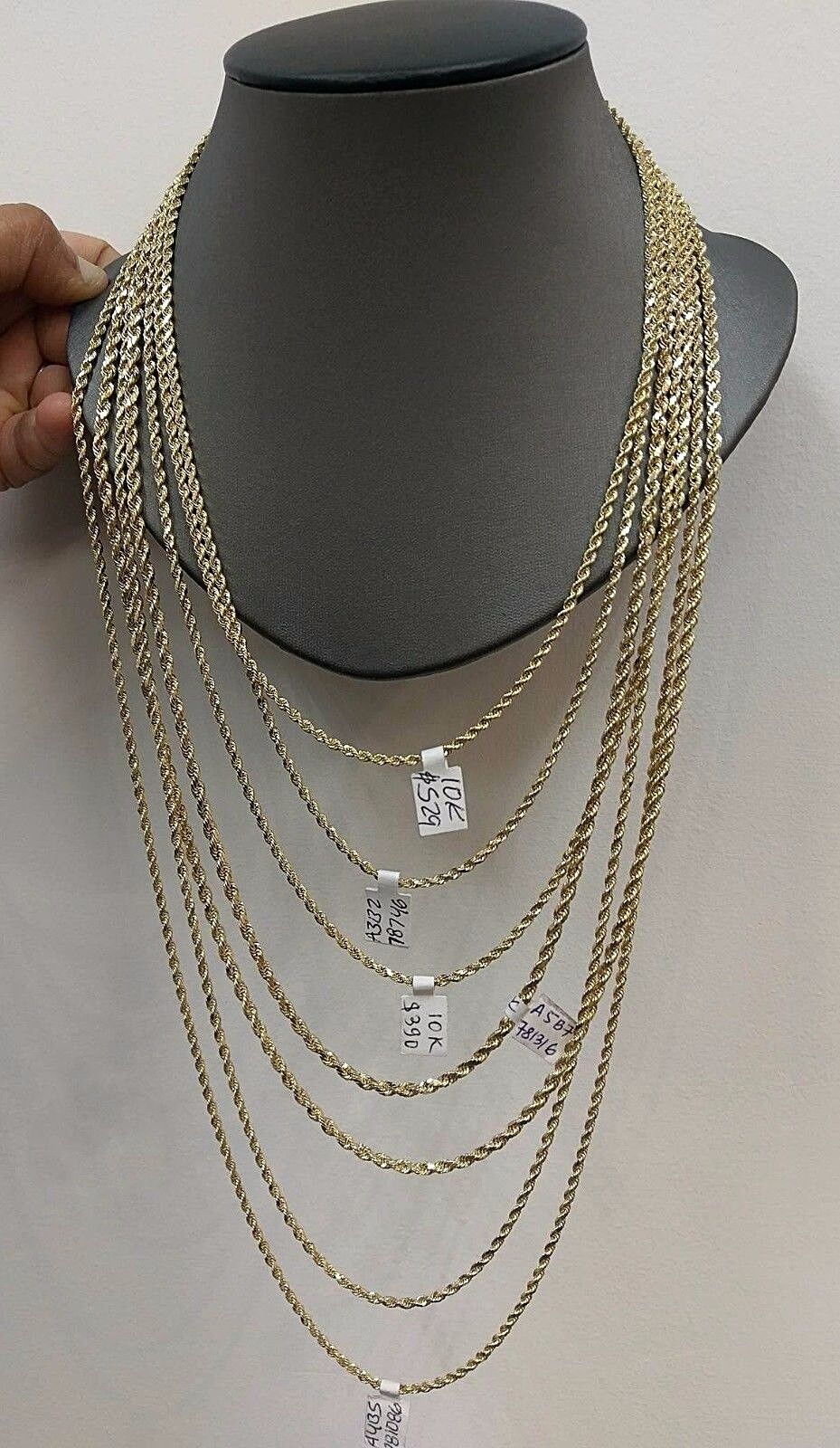 Real 10k Gold Rope Chain Necklace 2.5mm 16" 18" 20" 22" 24" 26" 28" Men Women - GoldenlinQ