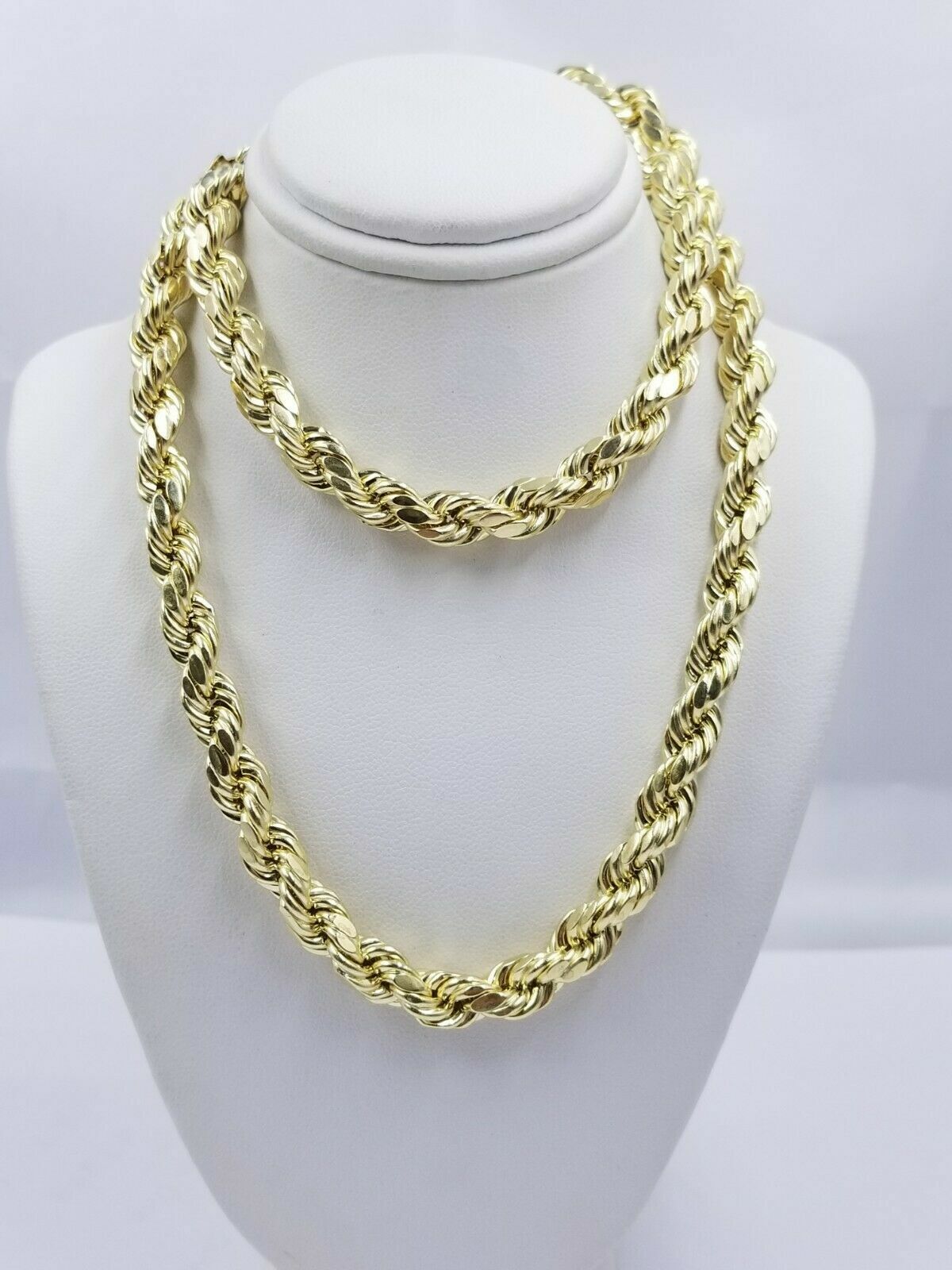 Real 10K Gold Rope Chain Necklace 30 Inch 8mm 10KT Yellow Gold Diamond Cuts Rope - GoldenlinQ