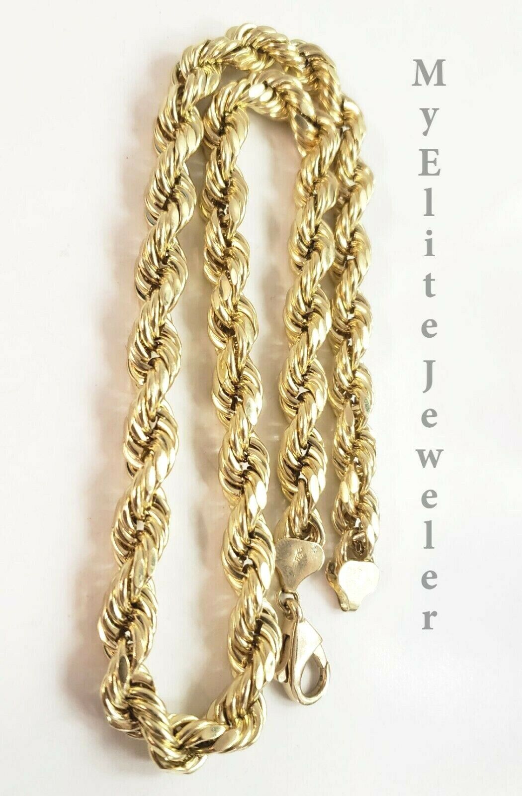 Real 10K Gold Rope Chain Necklace 30 Inch 8mm 10KT Yellow Gold Diamond Cuts Rope - GoldenlinQ