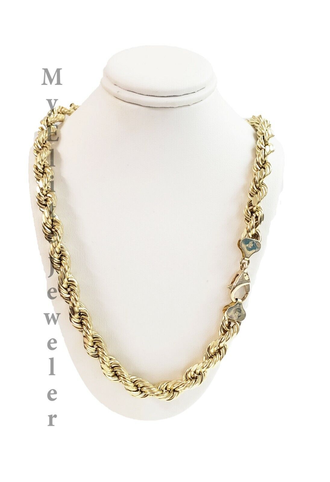 Real 10K Gold Rope Chain Necklace 30 Inch 8mm 10KT Yellow Gold Diamond Cuts Rope - GoldenlinQ