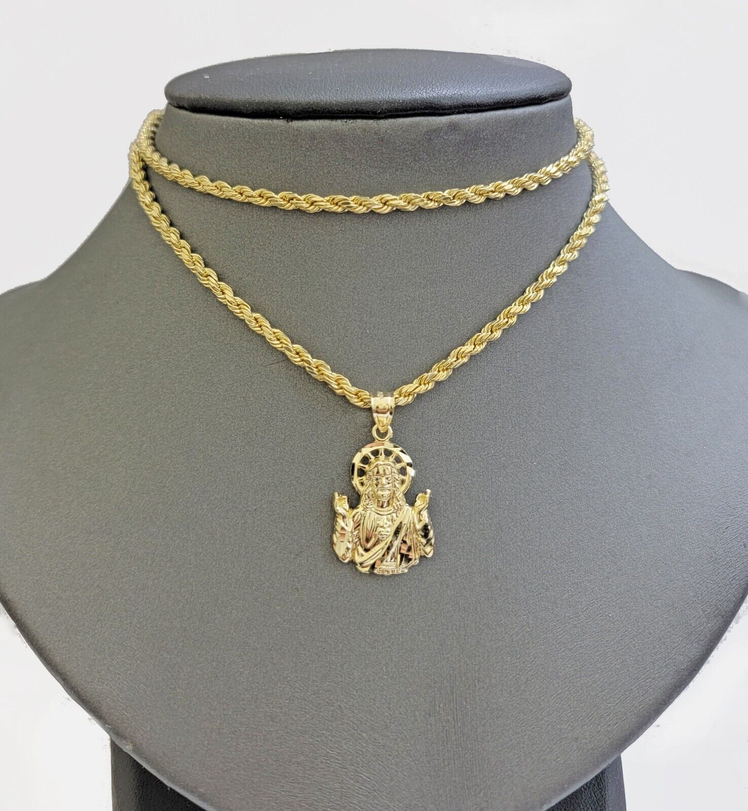 Real 10k gold Rope Chain pendant SET Choose Necklace Length 18 - 28" & Jesus Charm - GoldenlinQ