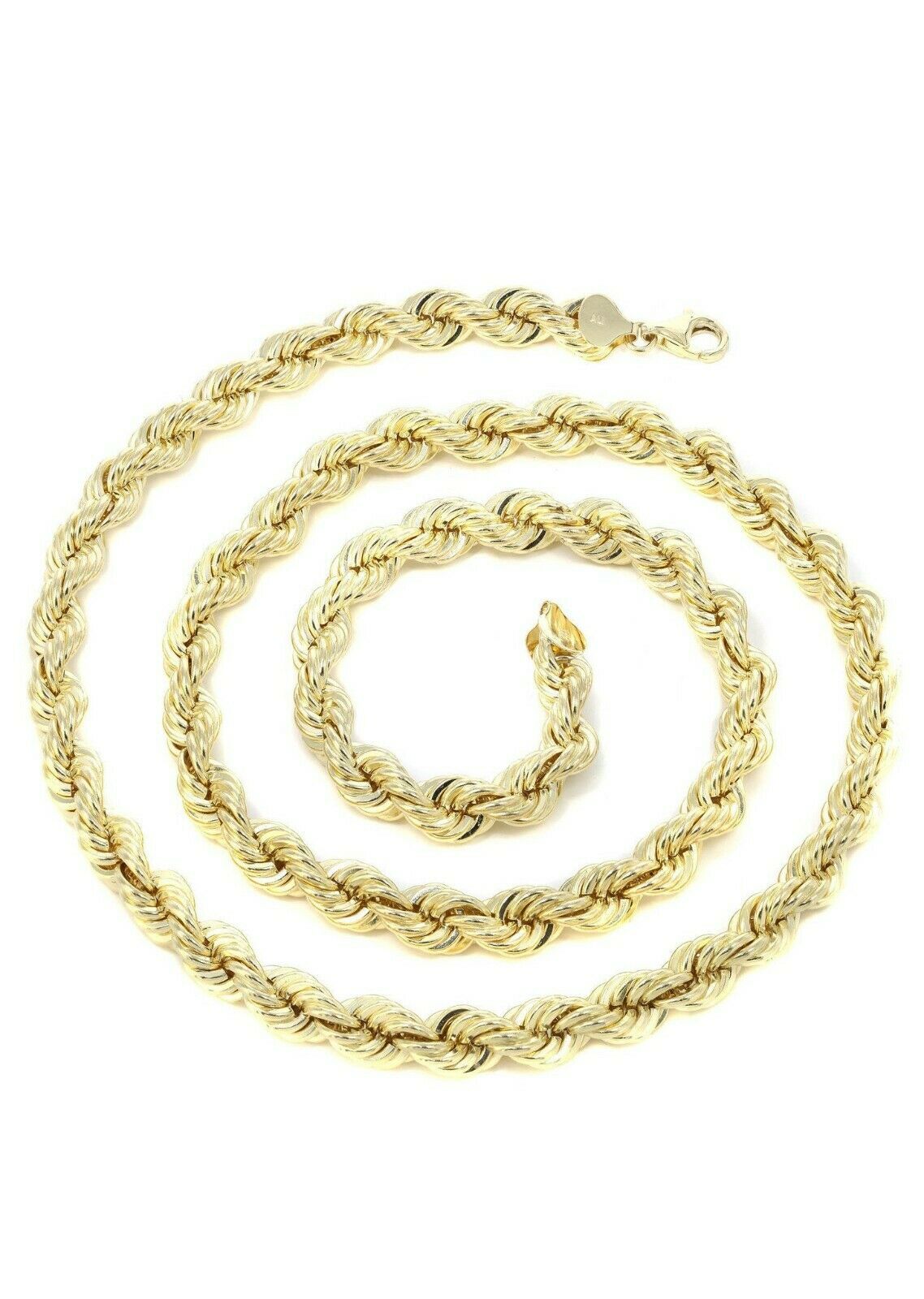 REAL 10k Gold Rope Necklace 24" 7mm Mens Chain 10kt Yellow Gold Lobster,Bracelet - GoldenlinQ