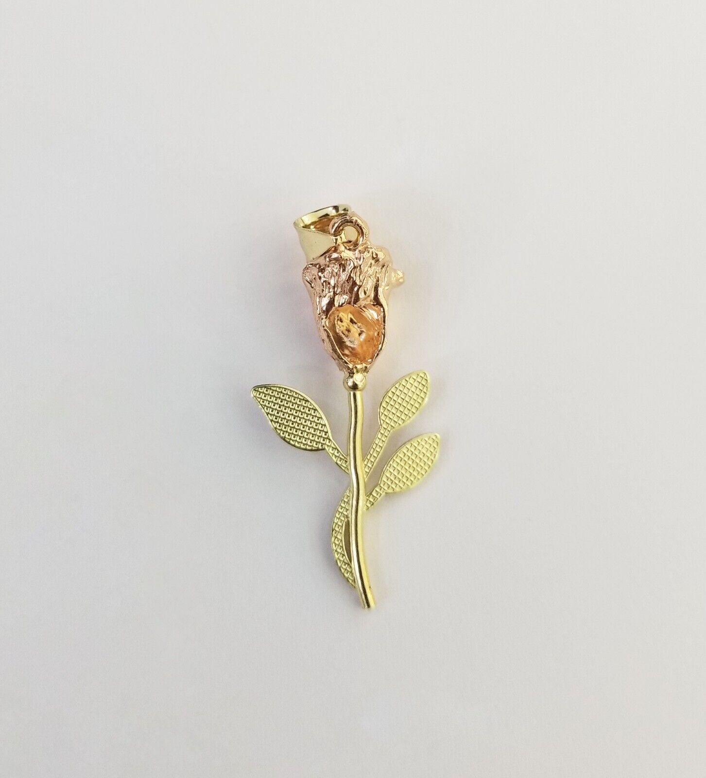 Real 10k Gold Rose Pendant ladies Flower Charm 10kt trio gold Women - GoldenlinQ