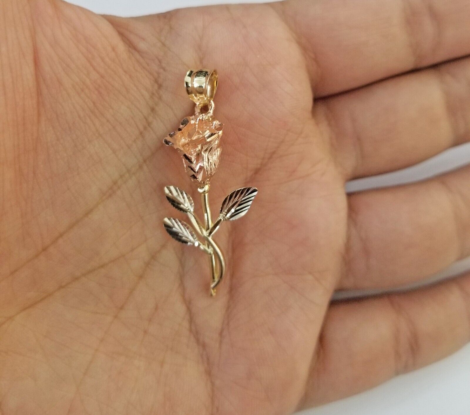 Real 10k Gold Rose Pendant ladies Flower Charm 10kt trio gold Women - GoldenlinQ