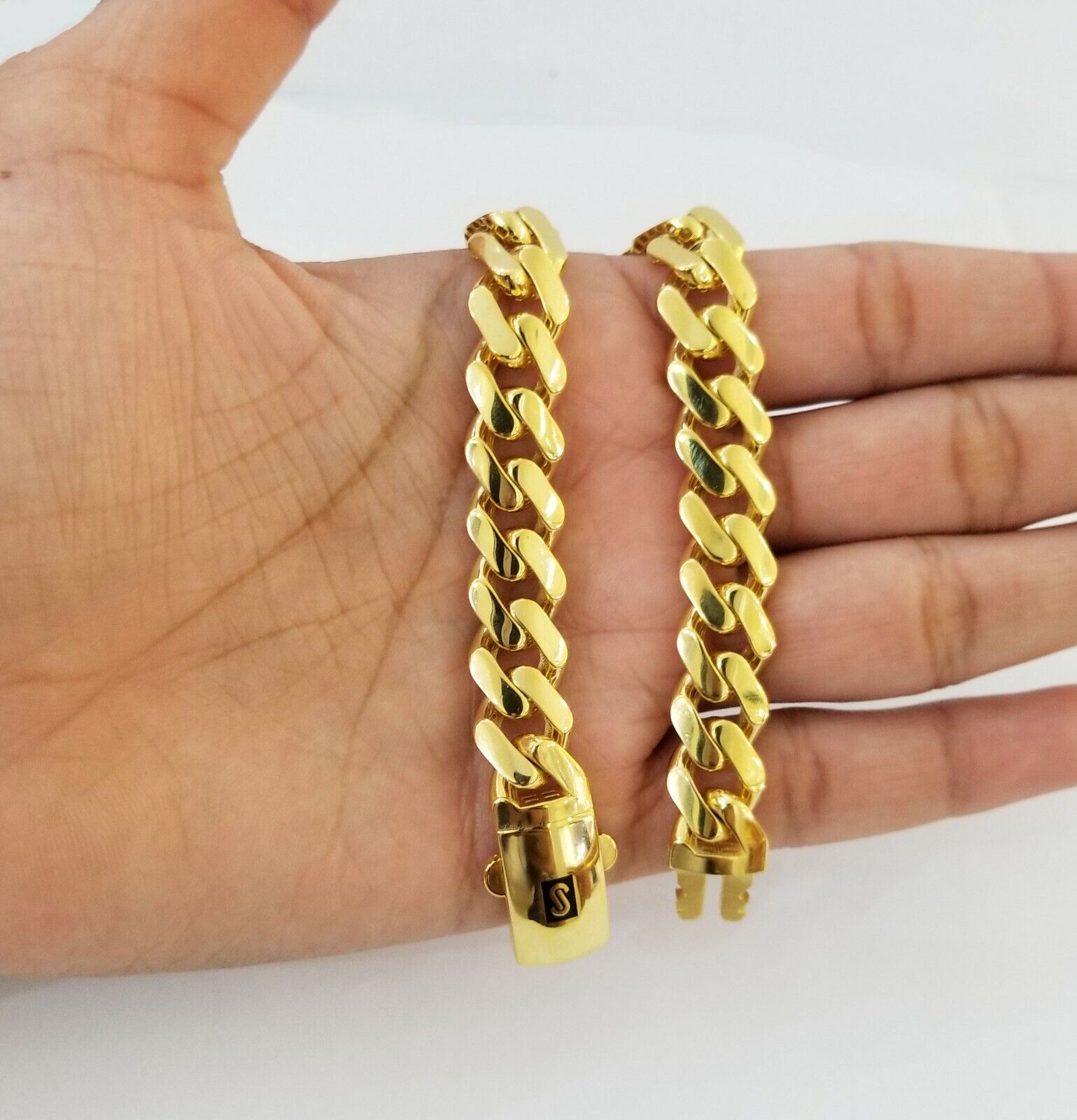 Real 10K Gold Royal Monaco Miami Cuban Link 9" Chain Bracelet w Box Clasp 11mm - GoldenlinQ