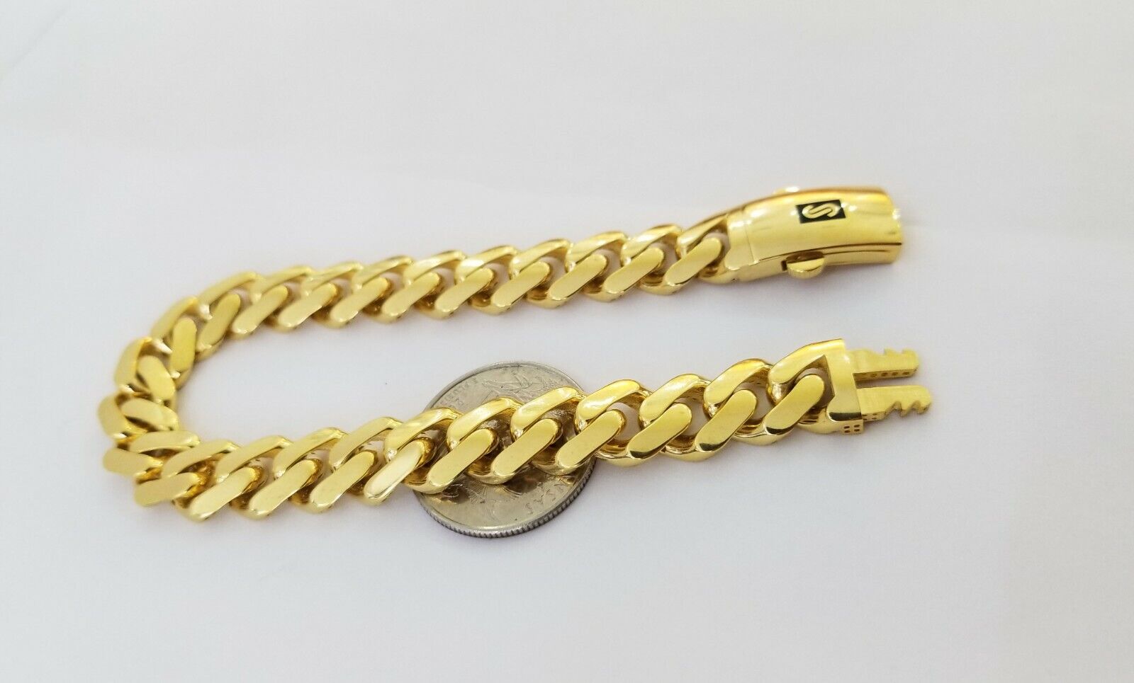 Real 10K Gold Royal Monaco Miami Cuban Link 9" Chain Bracelet w Box Clasp 11mm - GoldenlinQ