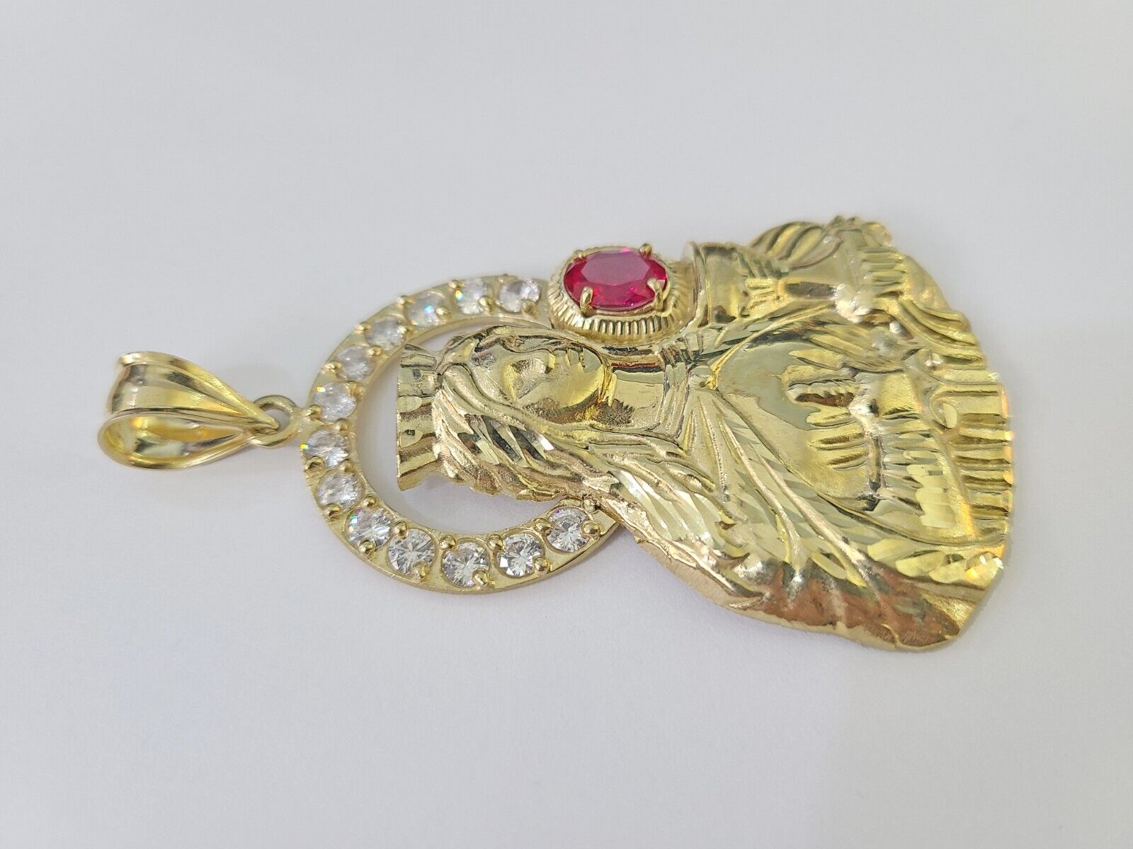 Real 10K Gold Saint Barbara Charm Diamond Cut 10kt yellow Gold Pendent 3" - GoldenlinQ