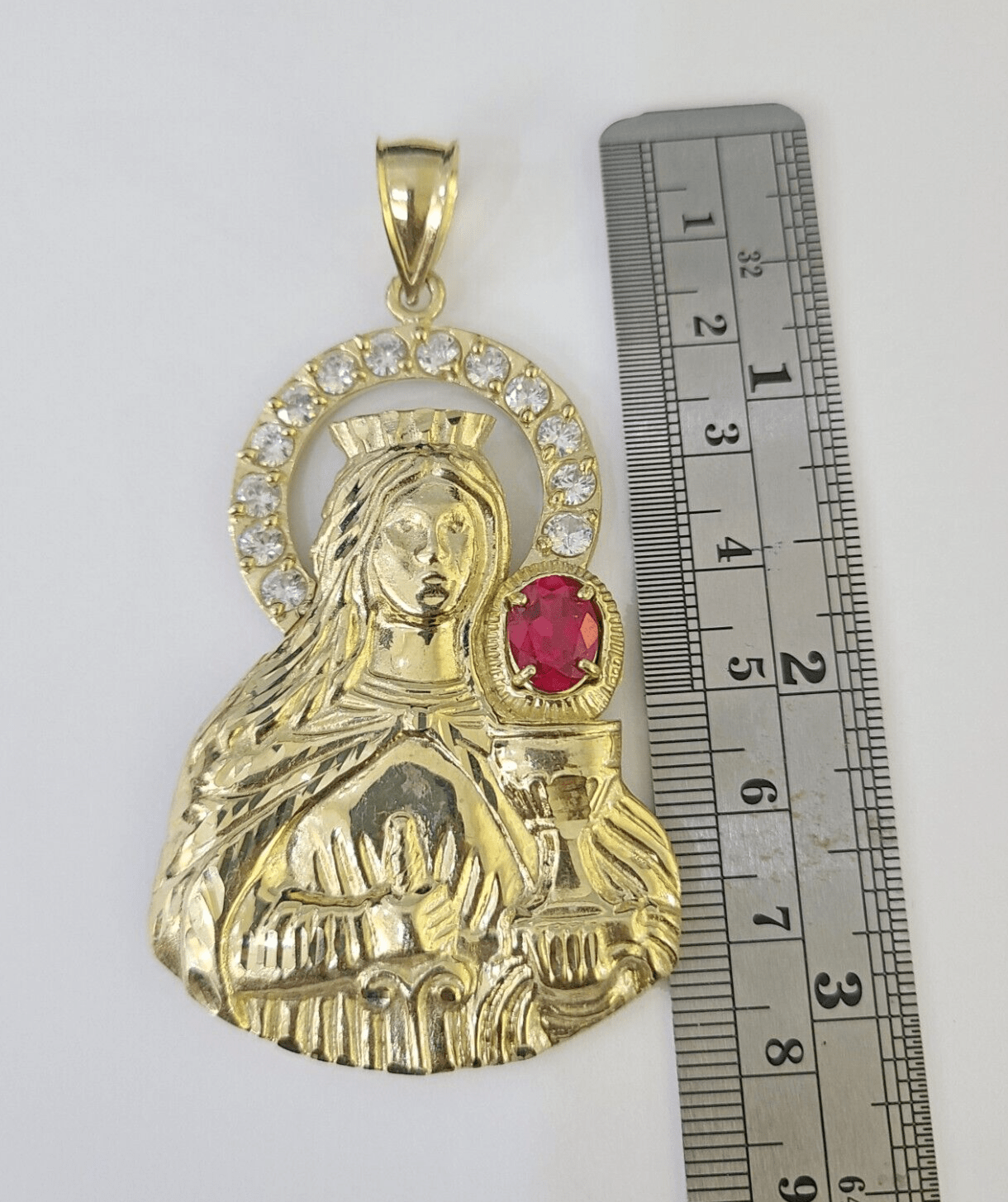 Real 10K Gold Saint Barbara Charm Diamond Cut 10kt yellow Gold Pendent 3" - GoldenlinQ