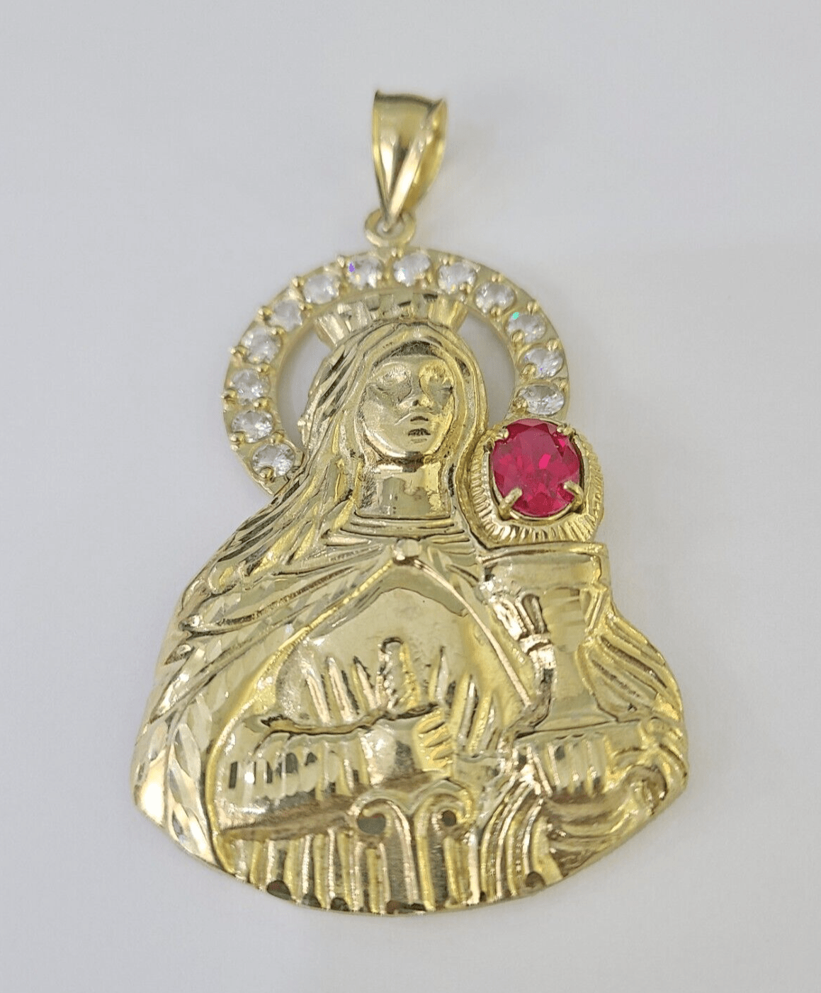 Real 10K Gold Saint Barbara Charm Diamond Cut 10kt yellow Gold Pendent 3" - GoldenlinQ