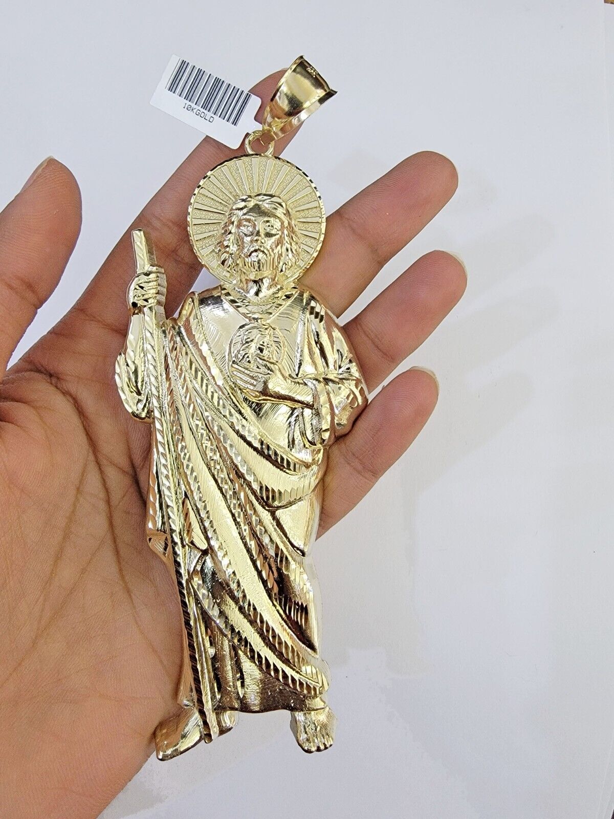 Real 10K Gold Saint Jude Charm Diamond Cut 10kt yellow Gold Charm - GoldenlinQ