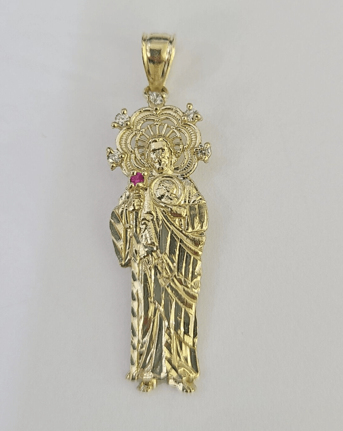 Real 10K Gold Saint Jude Charm Diamond Cut 10kt yellow Gold Pendent 1.5" - GoldenlinQ