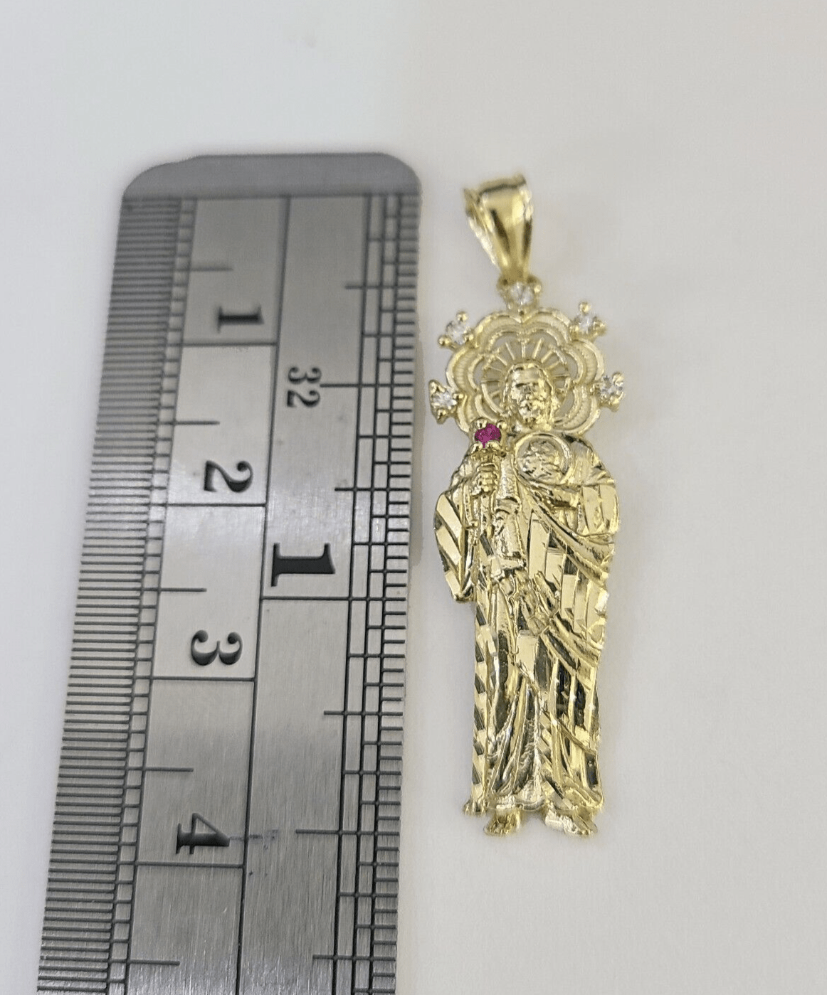 Real 10K Gold Saint Jude Charm Diamond Cut 10kt yellow Gold Pendent 1.5" - GoldenlinQ