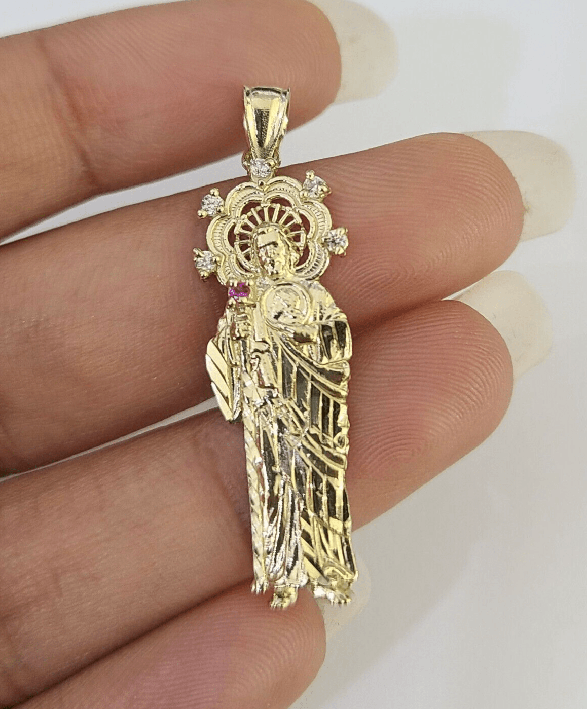 Real 10K Gold Saint Jude Charm Diamond Cut 10kt yellow Gold Pendent 1.5" - GoldenlinQ
