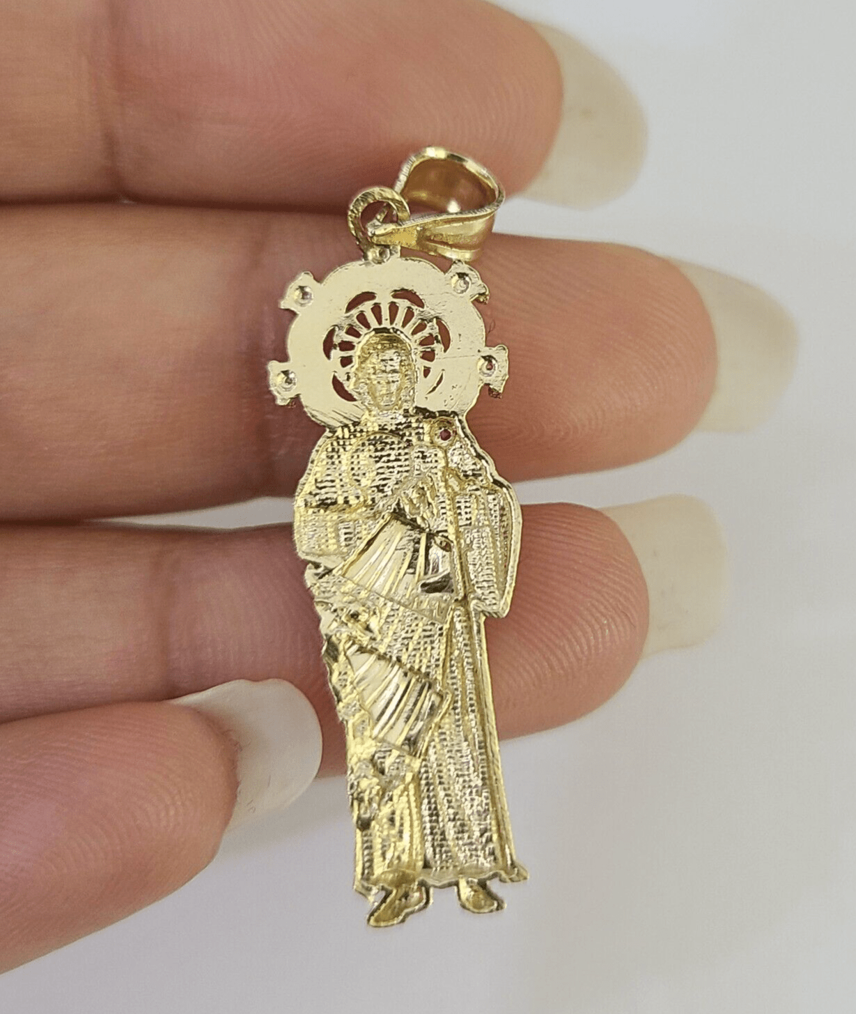Real 10K Gold Saint Jude Charm Diamond Cut 10kt yellow Gold Pendent 1.5" - GoldenlinQ
