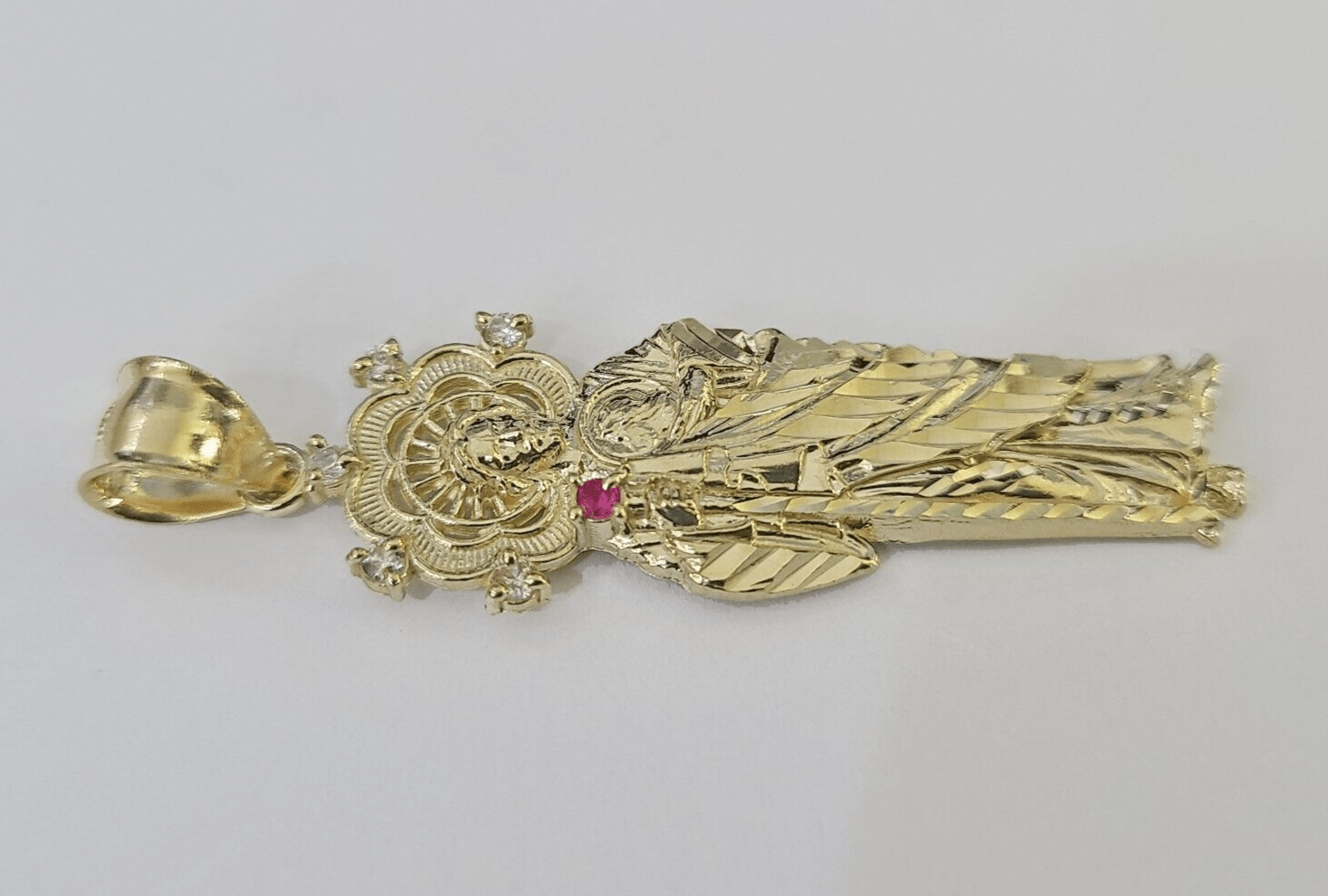 Real 10K Gold Saint Jude Charm Diamond Cut 10kt yellow Gold Pendent 2" - GoldenlinQ