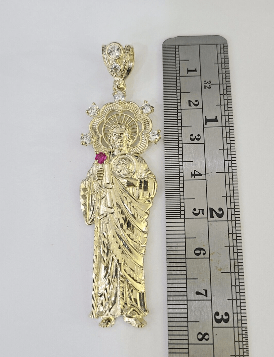 Real 10K Gold Saint Jude Charm Diamond Cut 10kt yellow Gold Pendent 3" - GoldenlinQ