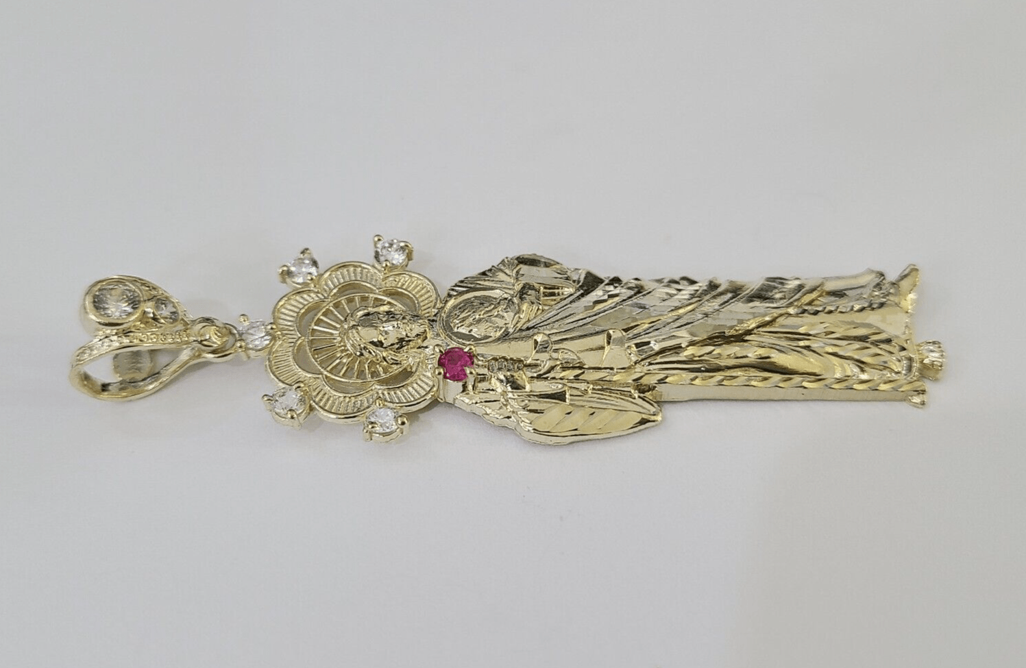 Real 10K Gold Saint Jude Charm Diamond Cut 10kt yellow Gold Pendent 3" - GoldenlinQ