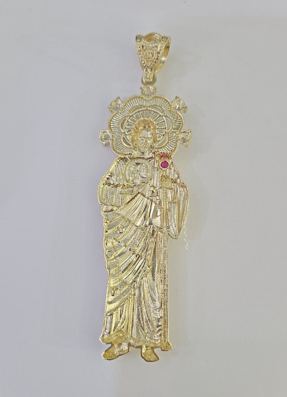 Real 10K Gold Saint Jude Charm Diamond Cut 10kt yellow Gold Pendent 3.5" - GoldenlinQ