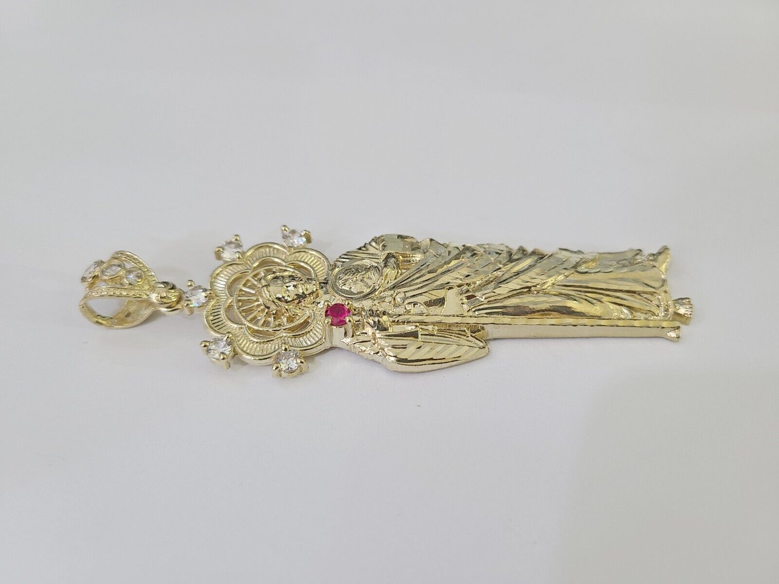 Real 10K Gold Saint Jude Charm Diamond Cut 10kt yellow Gold Pendent 3.5" - GoldenlinQ