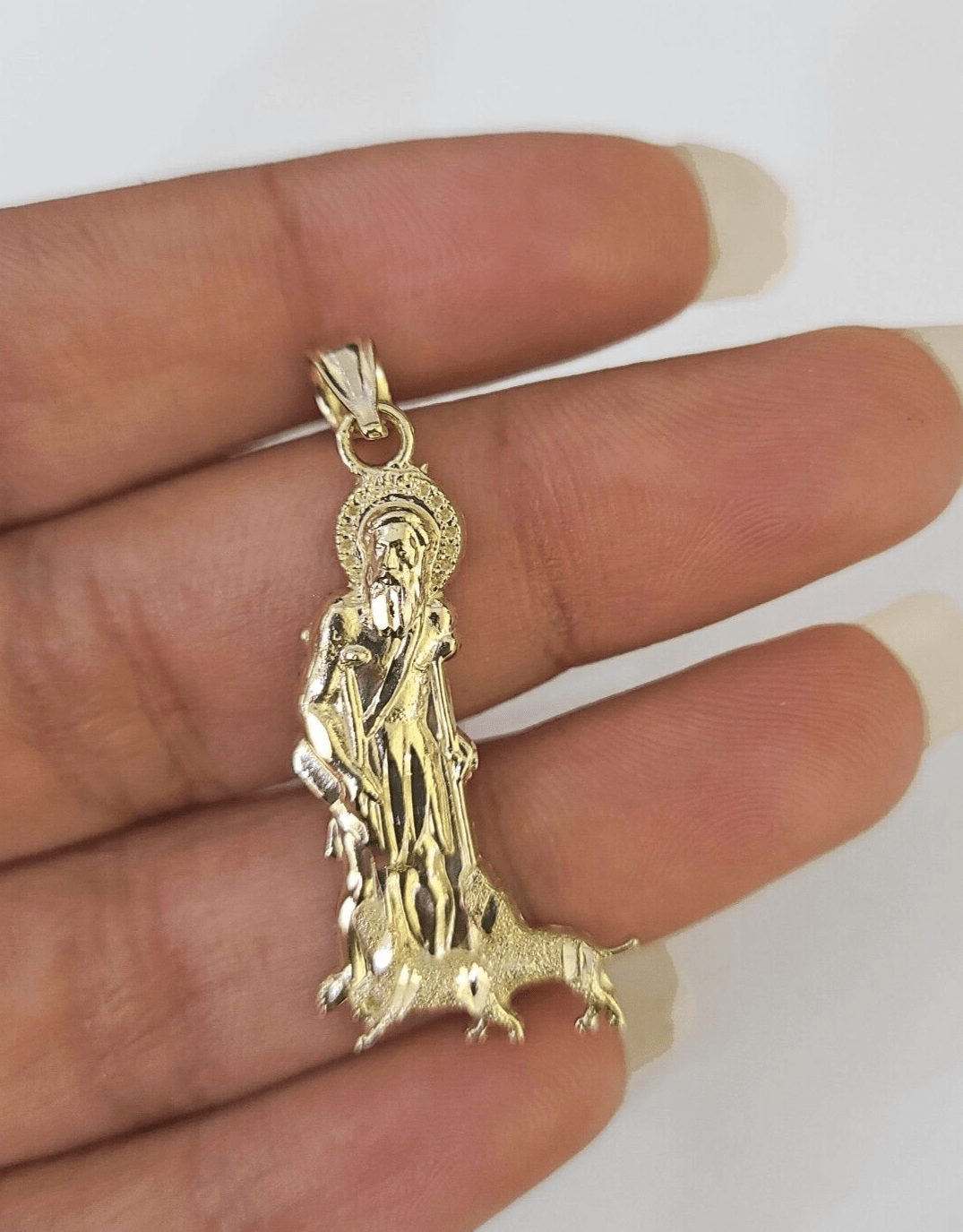 Real 10K Gold Saint Lazaro Charm 10kt yellow Gold Pendent Sheppard Dogs - GoldenlinQ