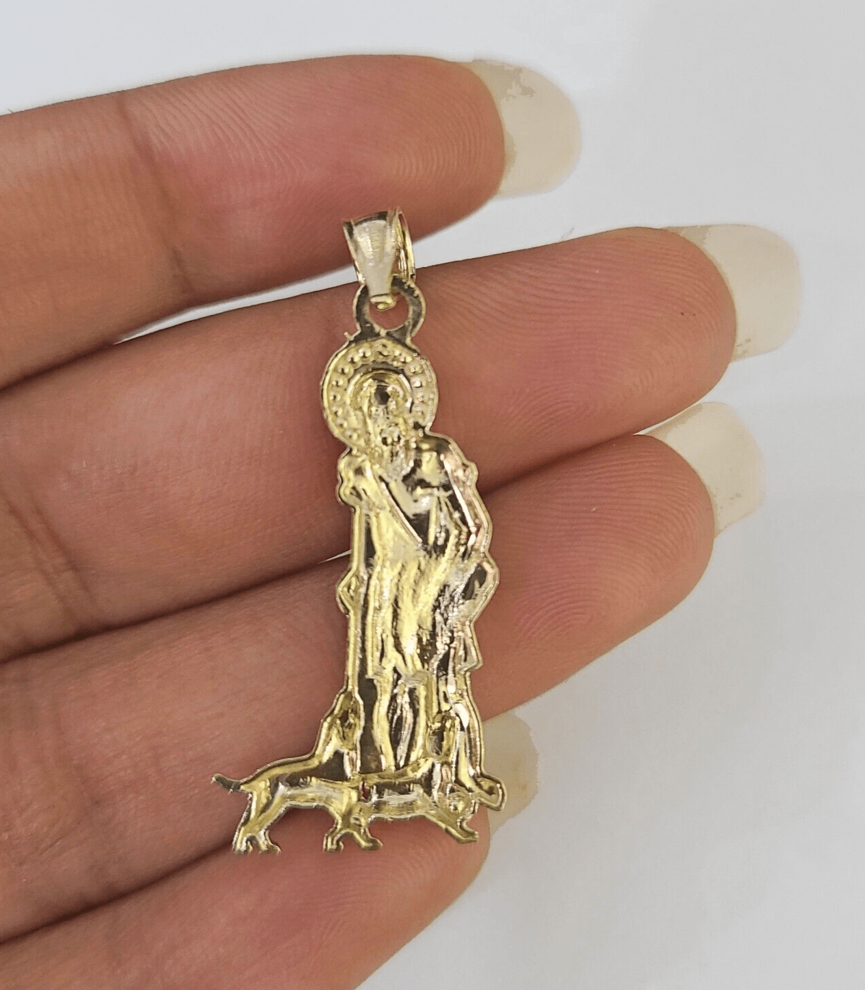Real 10K Gold Saint Lazaro Charm 10kt yellow Gold Pendent Sheppard Dogs - GoldenlinQ