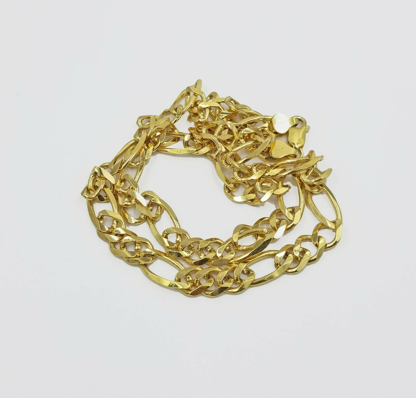 REAL 10k Gold SOLID Mens Necklace Figaro Link Chain 20" - 30" 10kt Yellow Gold 7mm - GoldenlinQ