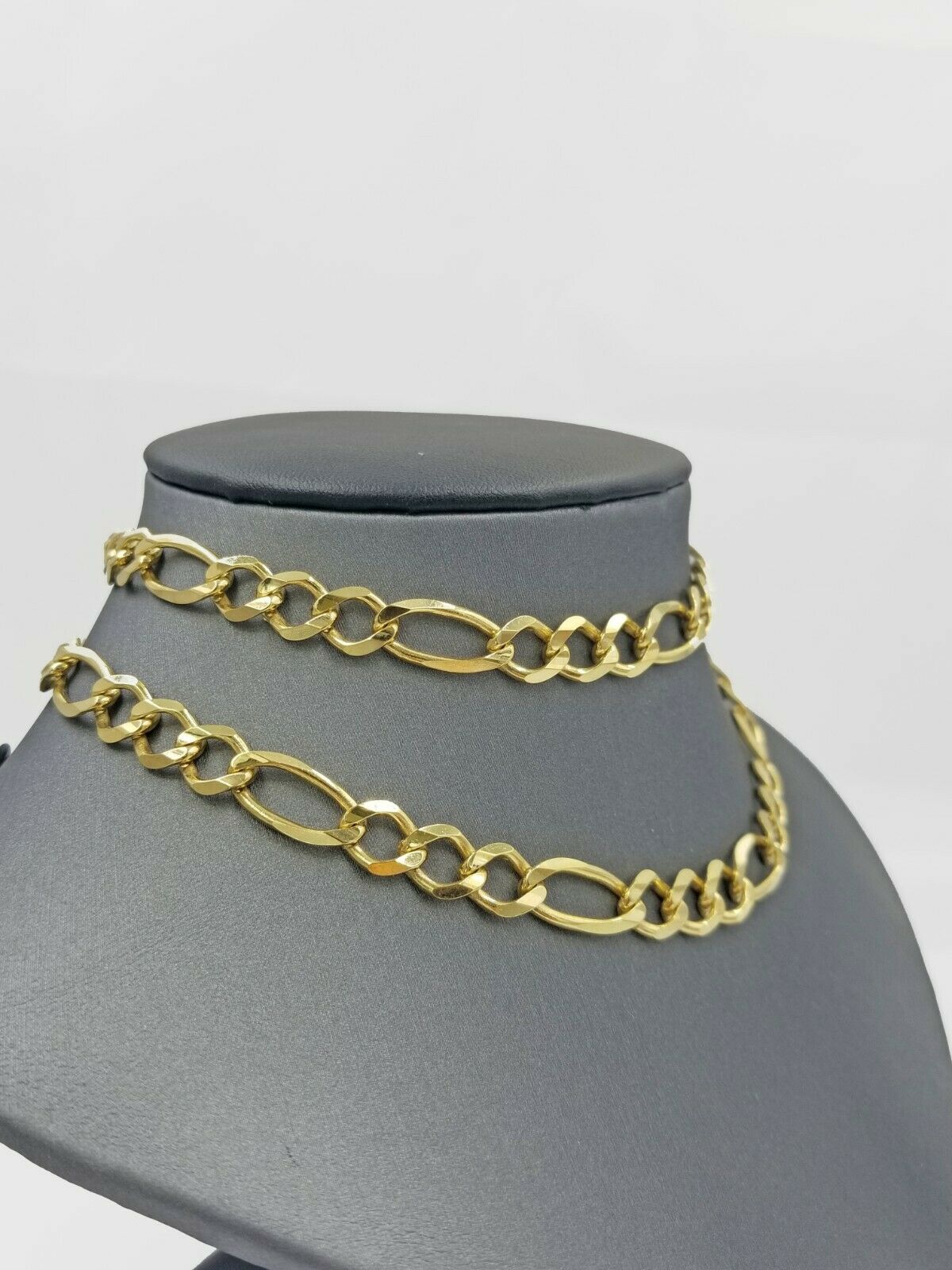 REAL 10k Gold SOLID Mens Necklace Figaro Link Chain 20" - 30" 10kt Yellow Gold 7mm - GoldenlinQ