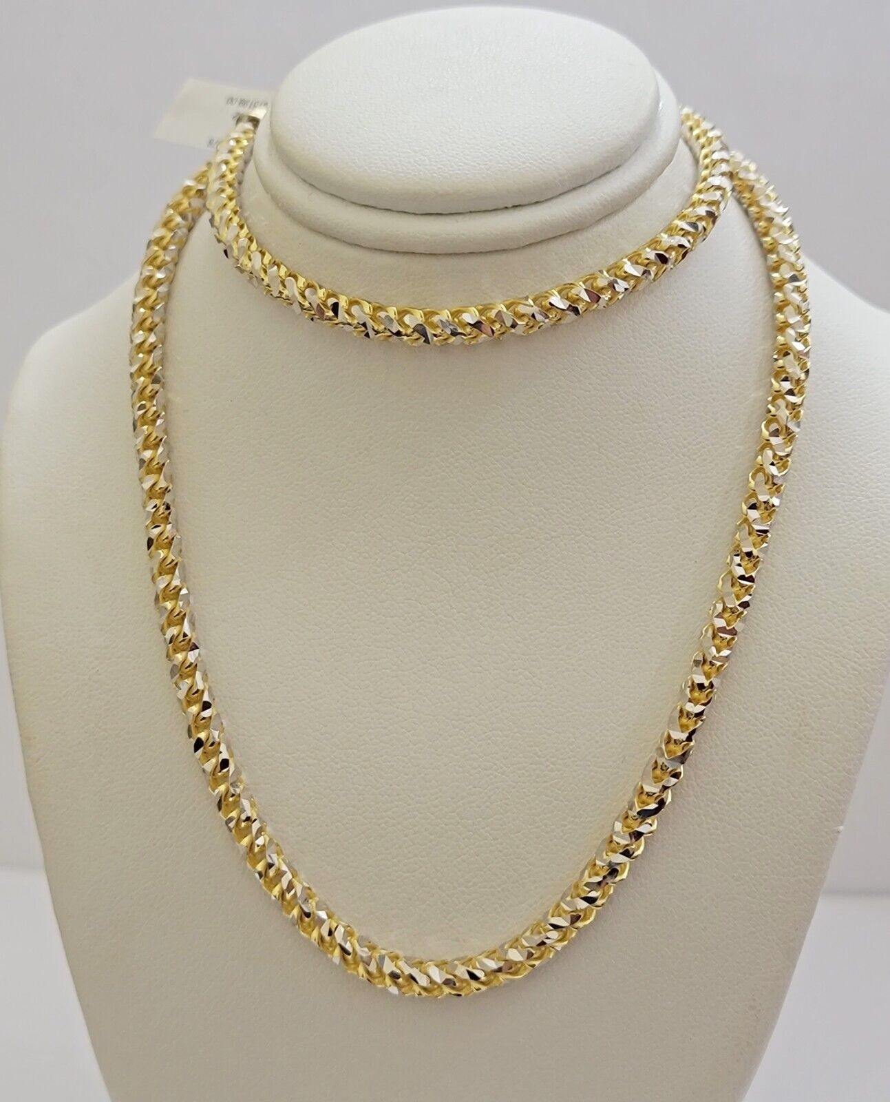 Real 10k Gold Solid Palm Chain Necklace Diamond cut 4.5mm 24" 10kt Unique Design - GoldenlinQ