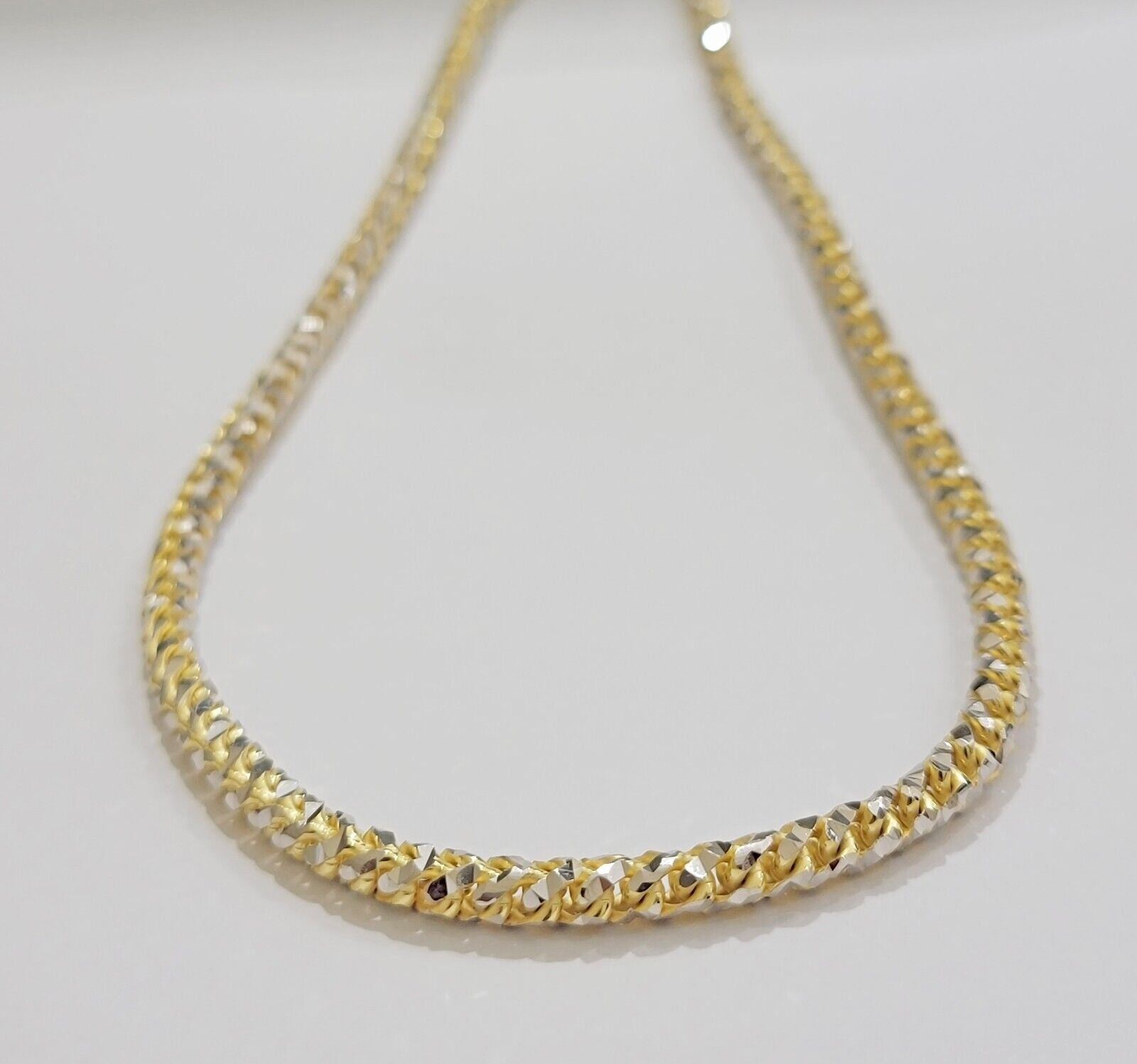 Real 10k Gold Solid Palm Chain Necklace Diamond cut 4.5mm 24" 10kt Unique Design - GoldenlinQ